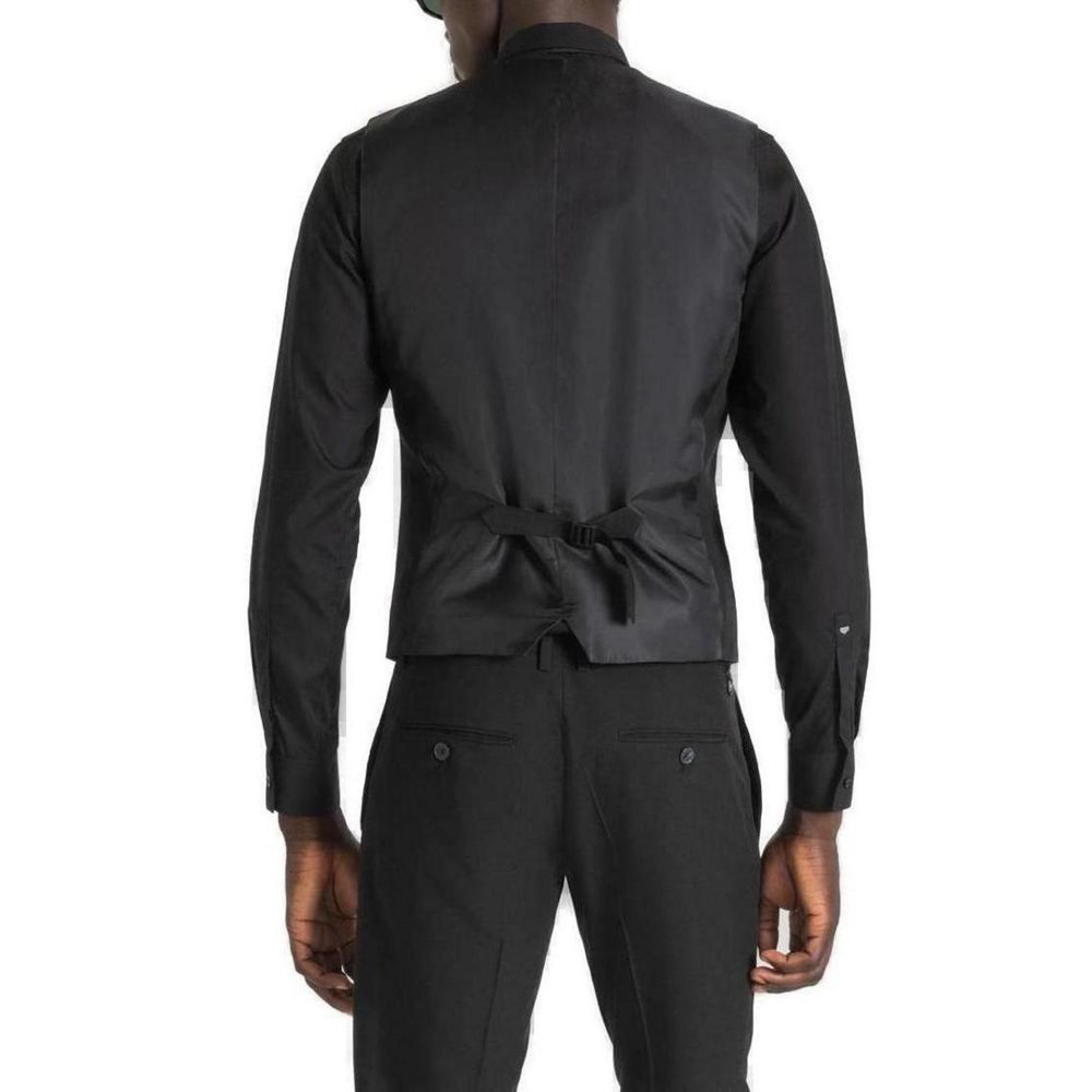 Black Polyester Waistcoat - ventzia
