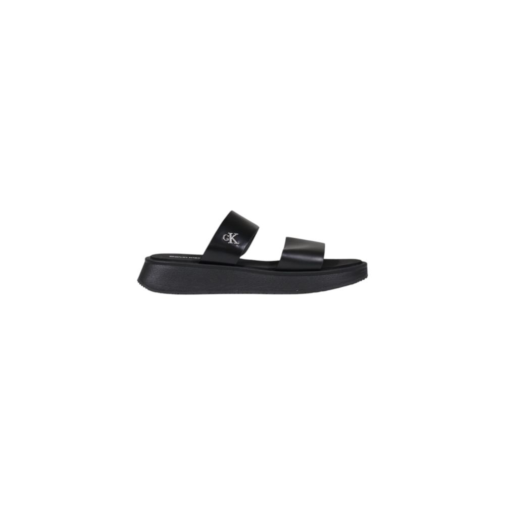 Black Leather Flat Sandals