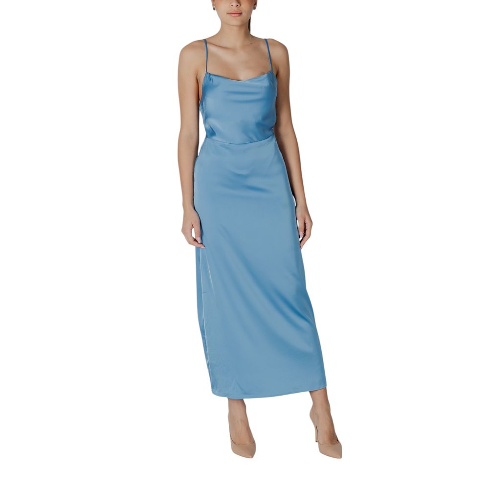 Turquoise Polyester Long Dress - ventzia