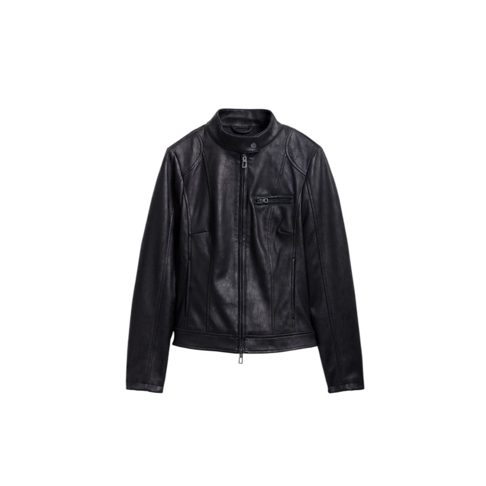 Black Polyester Biker Jacket - ventzia