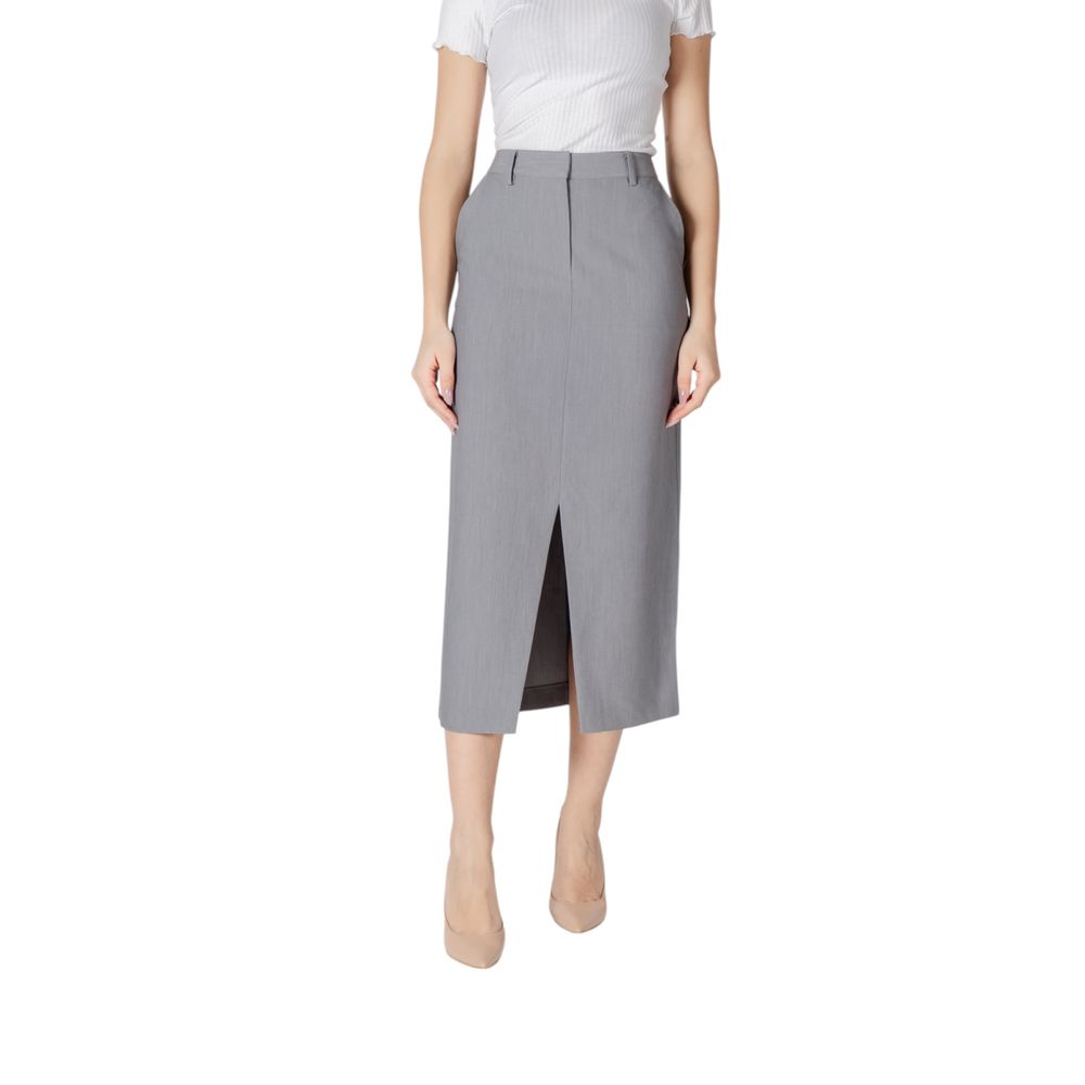Gray Polyester Long Skirt - ventzia