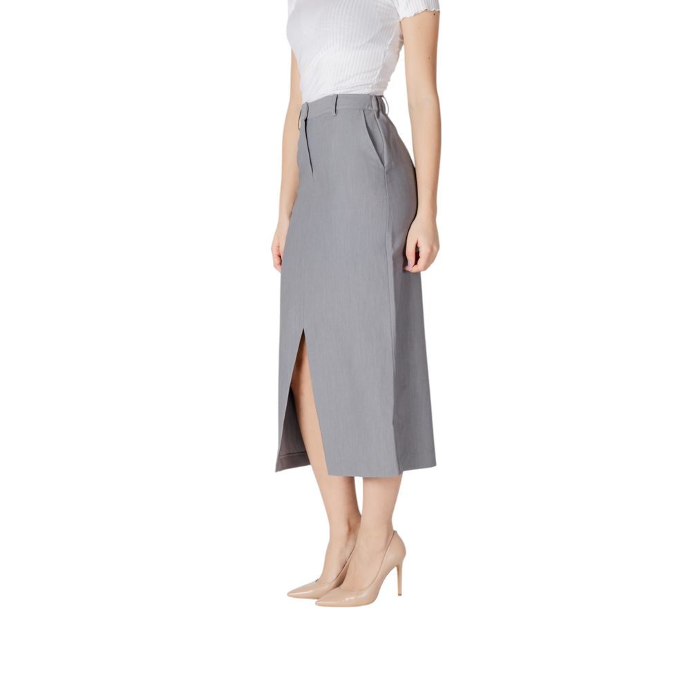 Gray Polyester Long Skirt - ventzia