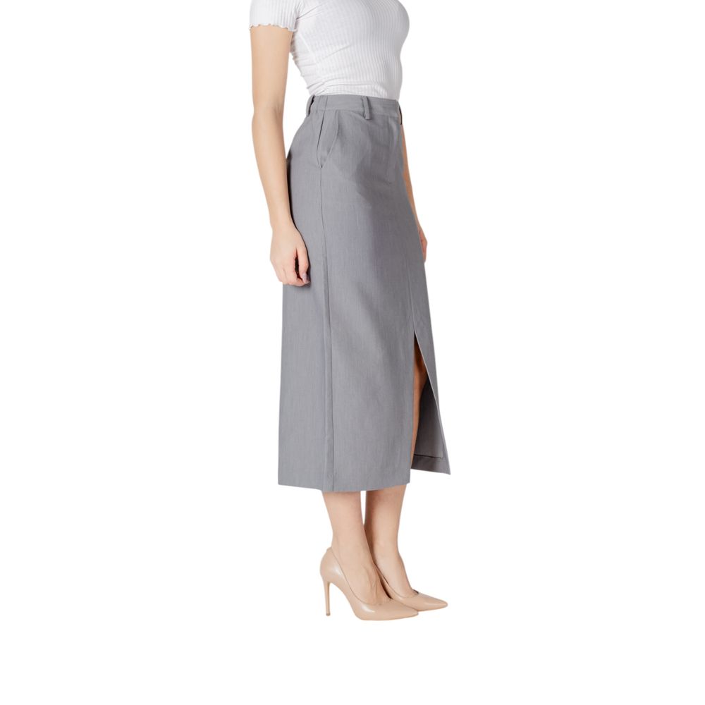 Gray Polyester Long Skirt - ventzia
