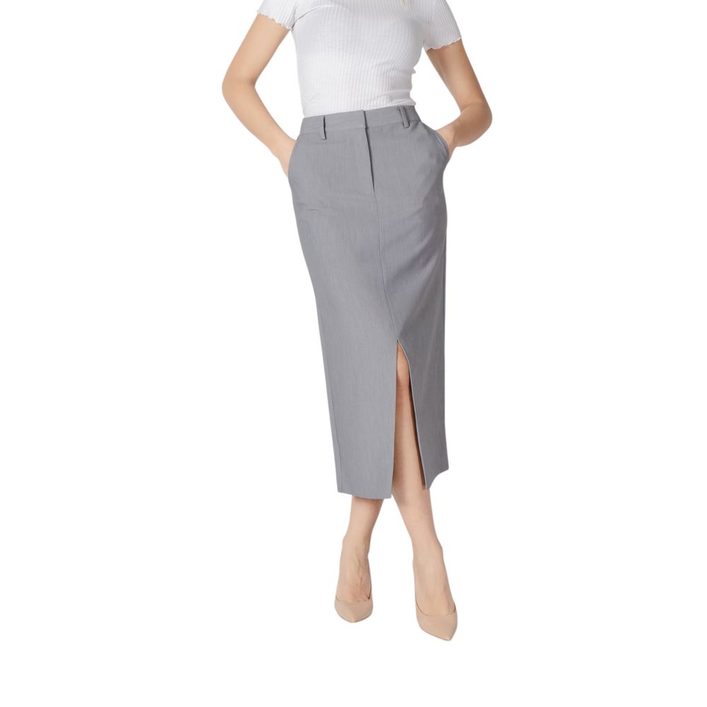 Gray Polyester Long Skirt - ventzia