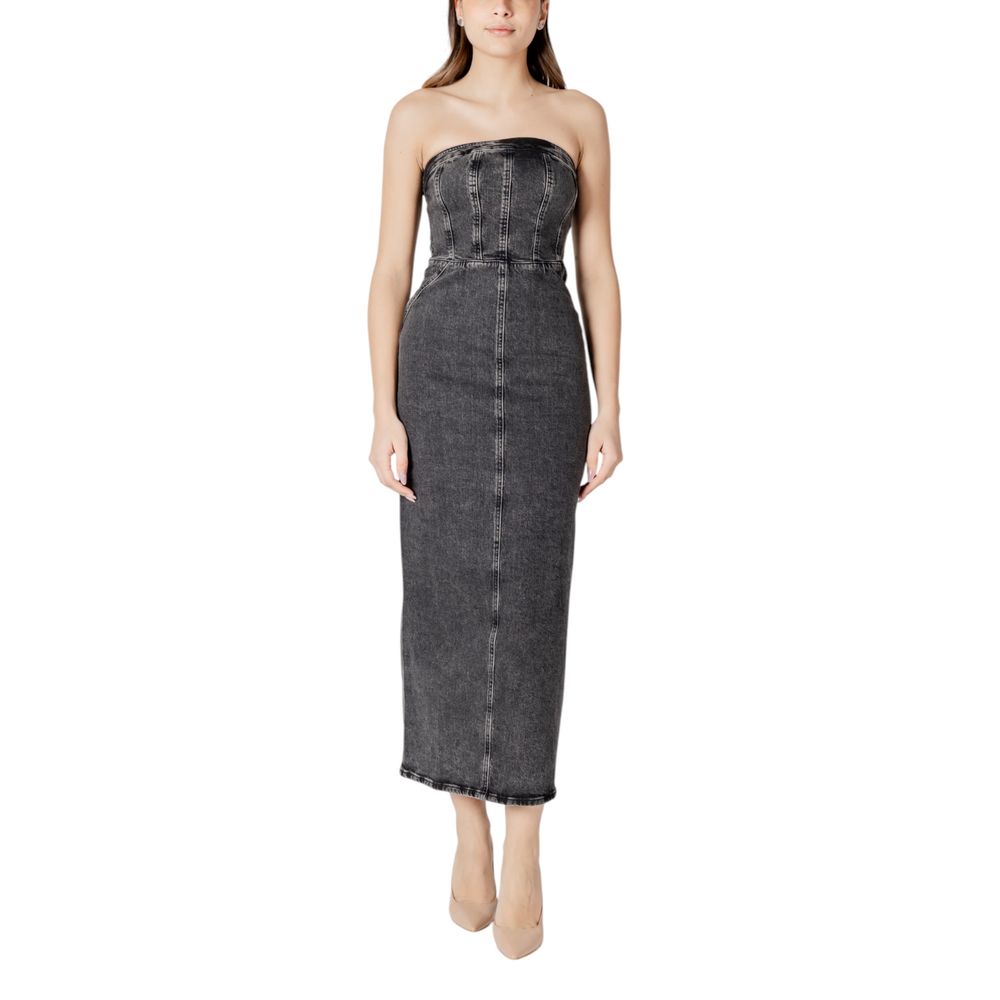 Black Cotton Midi Dress - ventzia