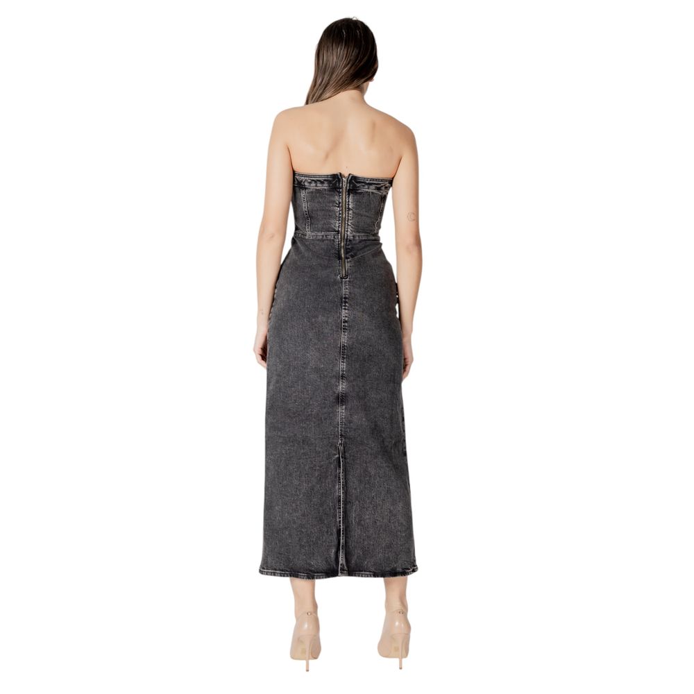 Black Cotton Midi Dress - ventzia