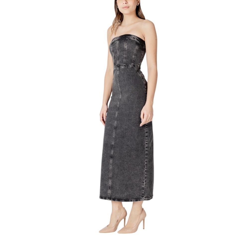 Black Cotton Midi Dress - ventzia