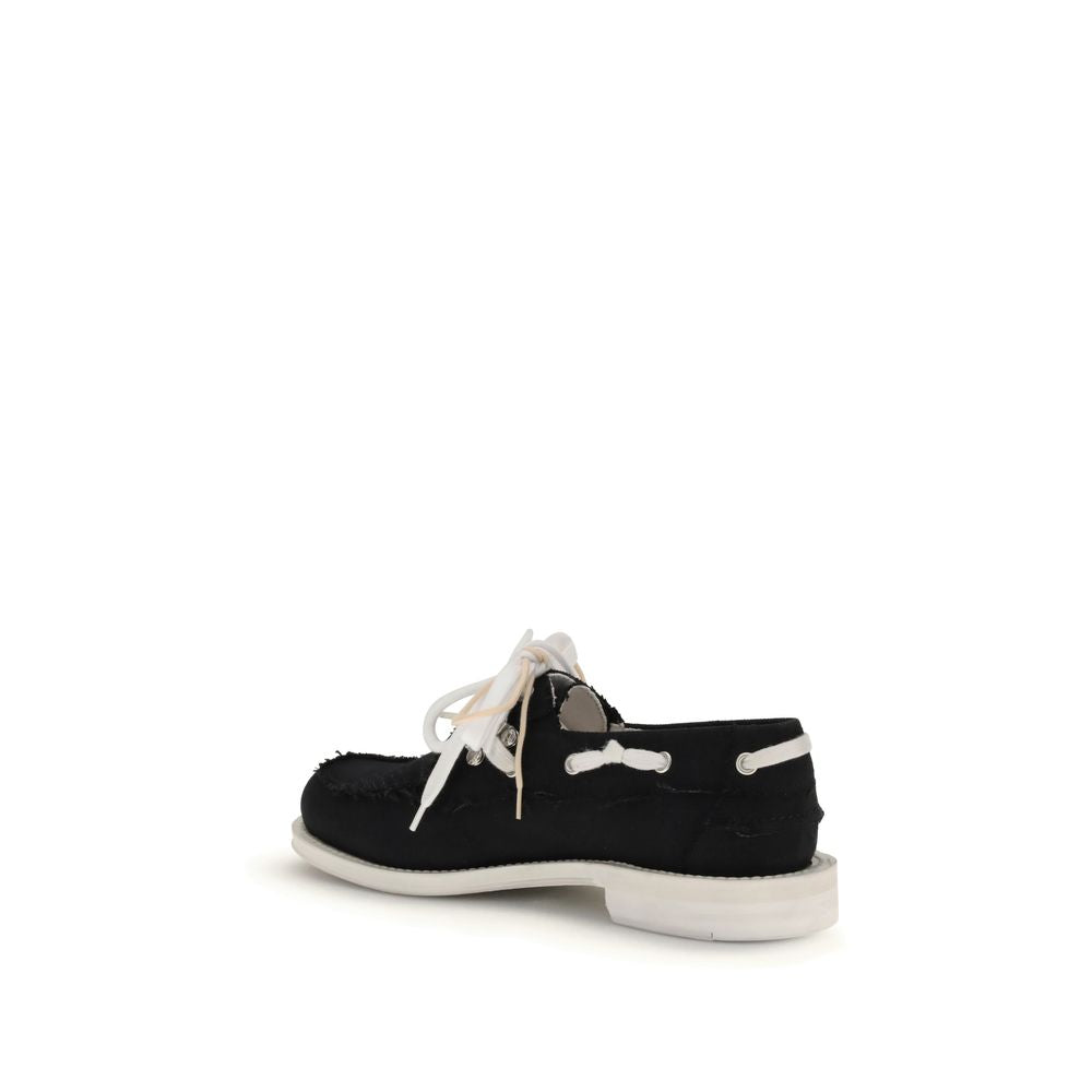 Black Cotton Slip-On Loafers - ventzia