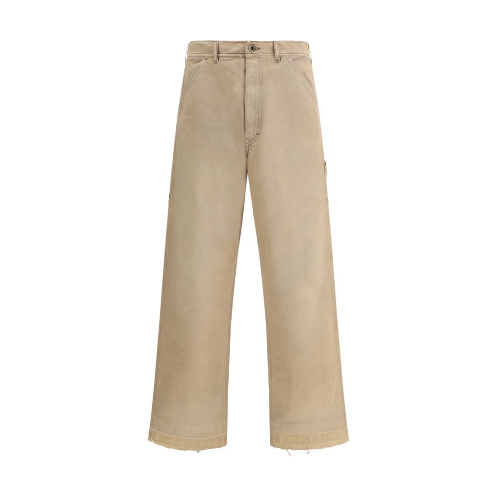 Beige Cotton Casual Pants - ventzia