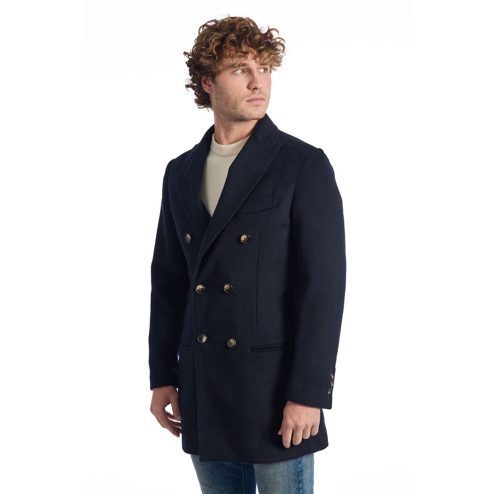 Blue Wool Men Jacket - ventzia