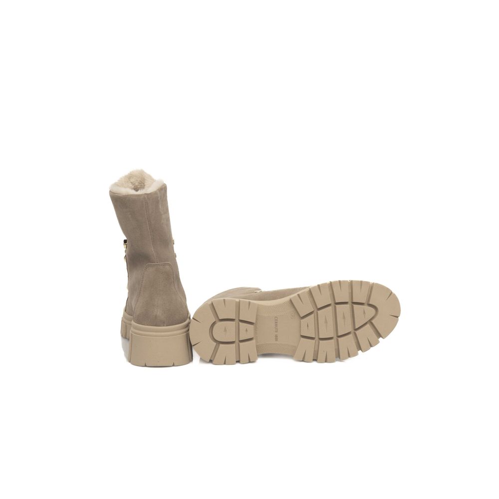 Beige Leather Women Boot