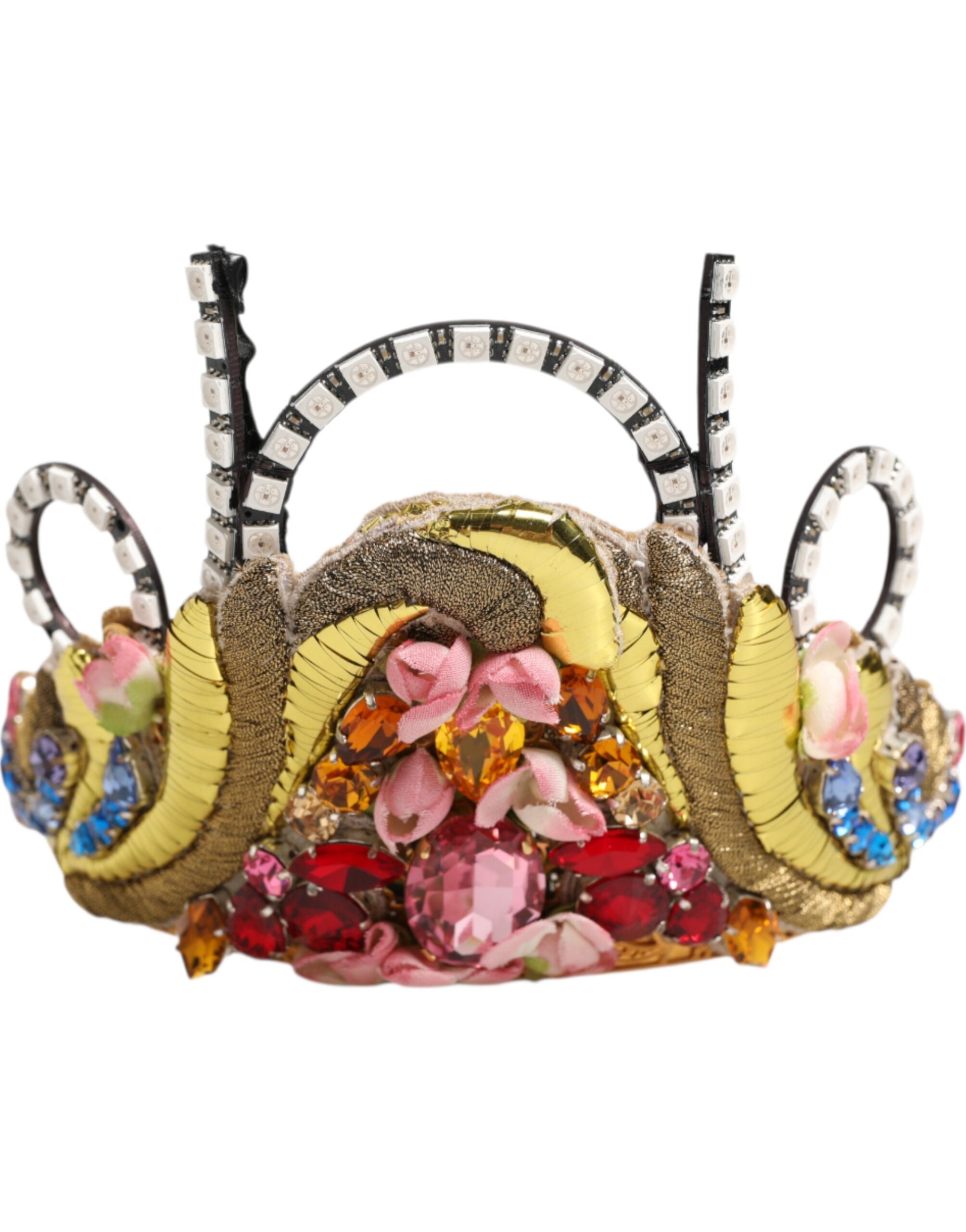 Gold Brass Crystal Embellished Headpiece Crown Diadem Tiara