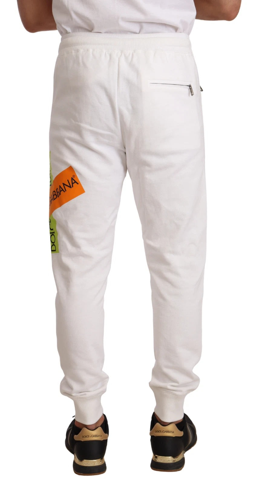 White Cotton Logo Patch Sweatpants Jogging Pants - ventzia