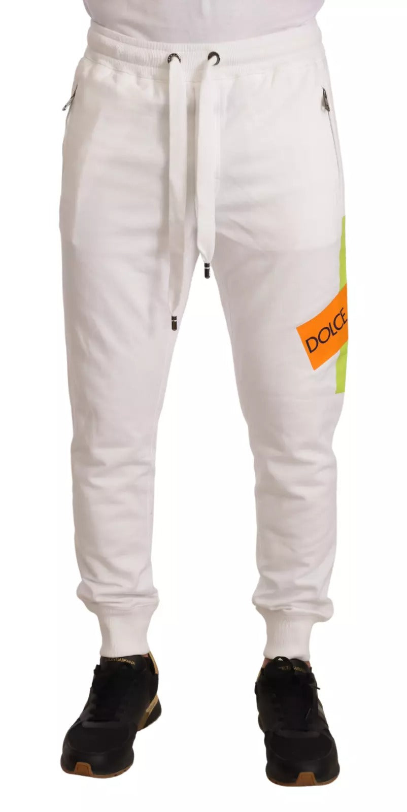White Cotton Logo Patch Sweatpants Jogging Pants - ventzia