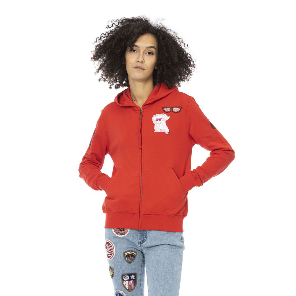 Red Cotton Women Sweatshirt Top - ventzia