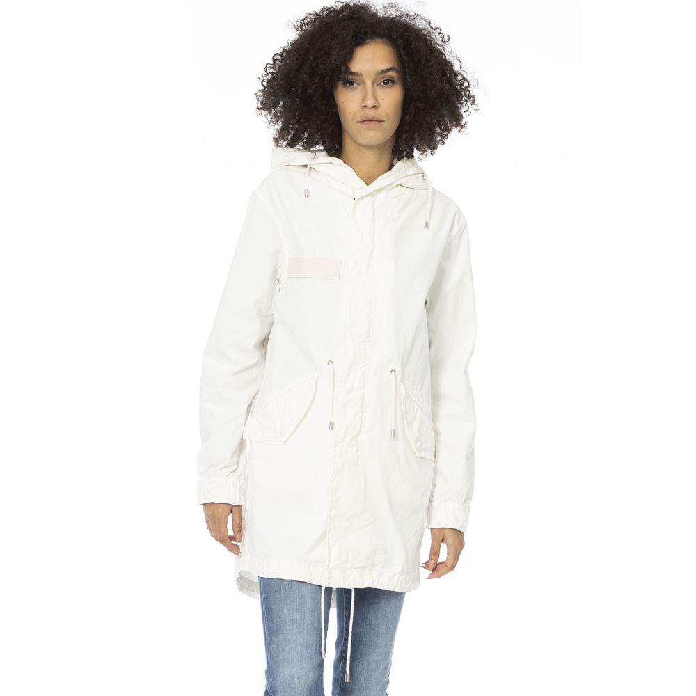 White Cotton Women Parka - ventzia