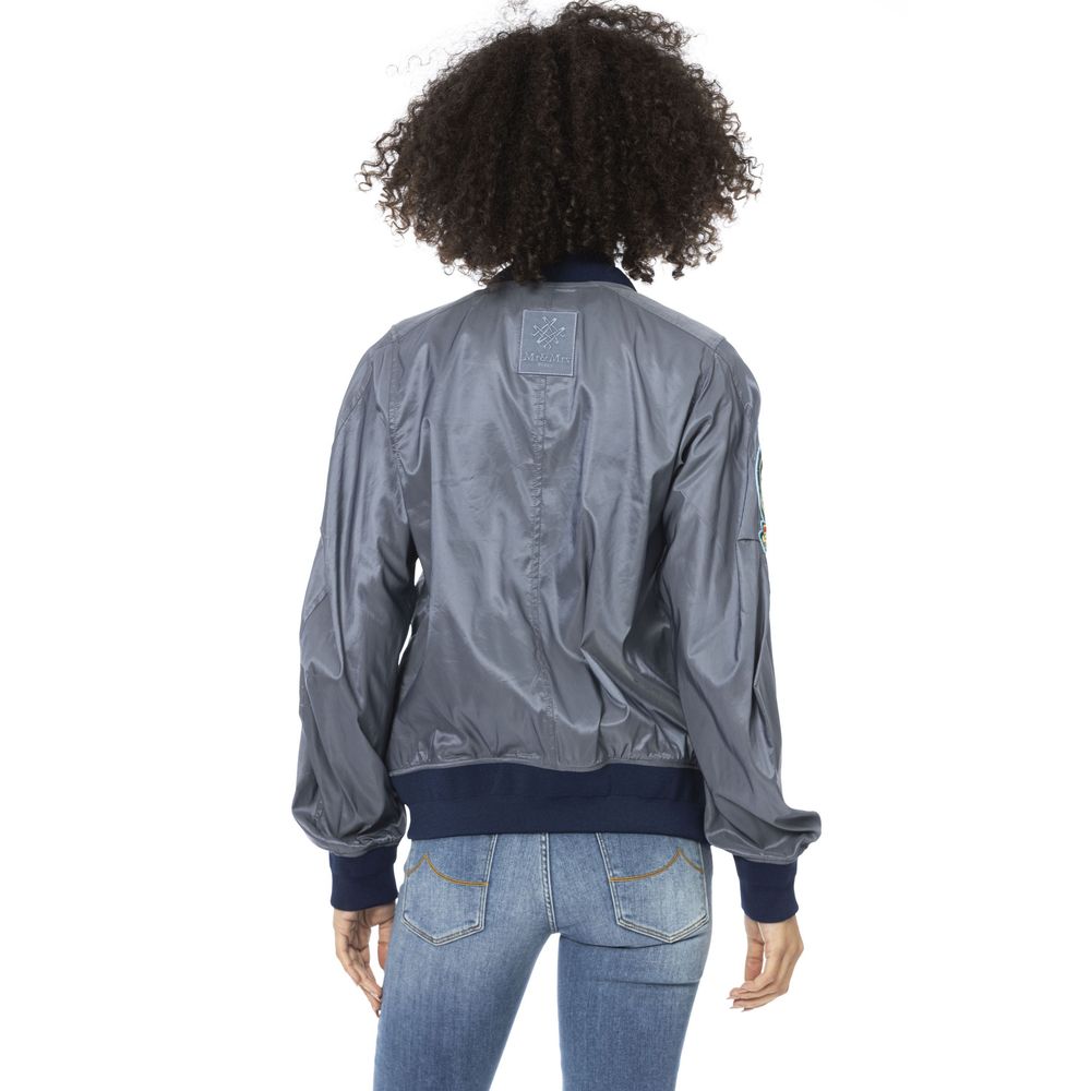 Light Blue Polyamide Women Bomber Jacket - ventzia