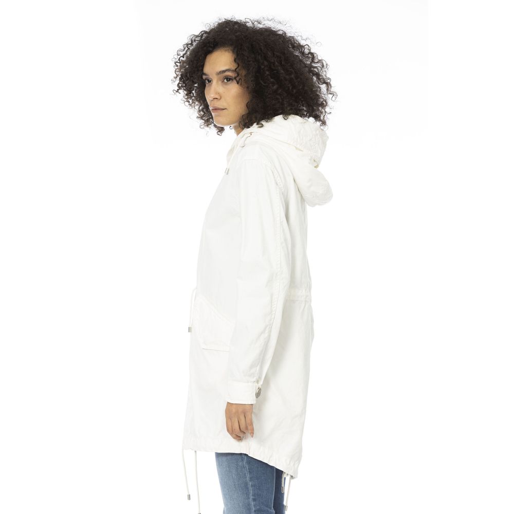 White Cotton Women Parka - ventzia