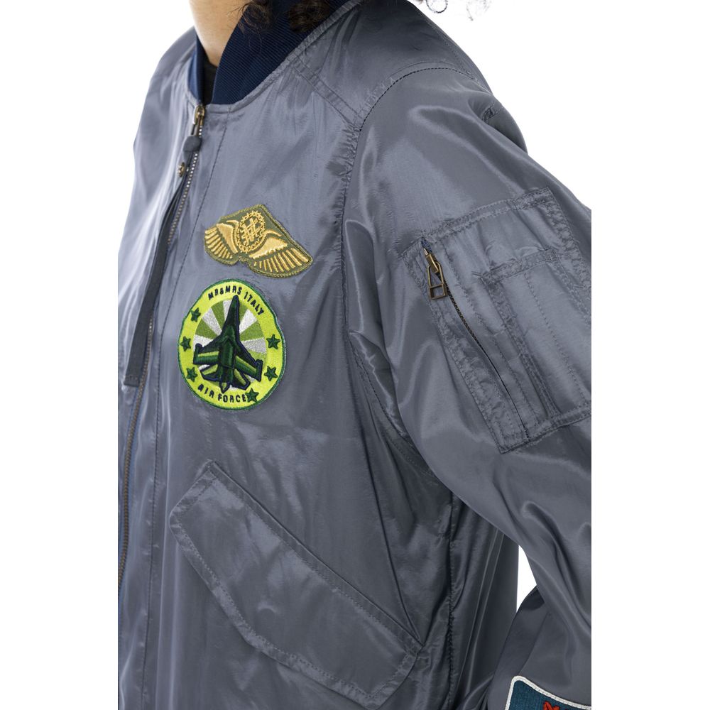 Light Blue Polyamide Women Bomber Jacket - ventzia
