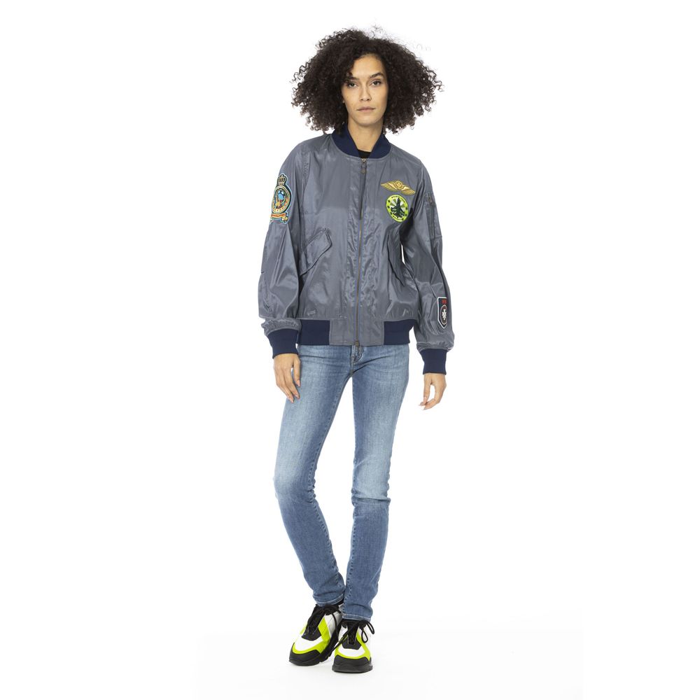 Light Blue Polyamide Women Bomber Jacket - ventzia