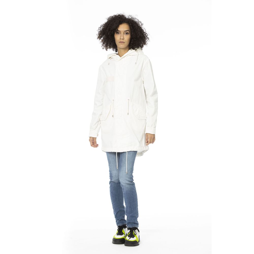 White Cotton Women Parka - ventzia
