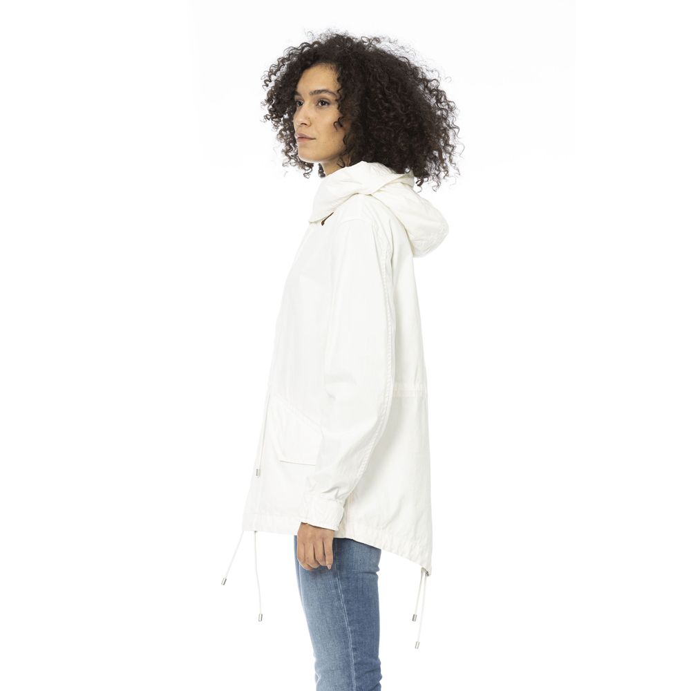 White Cotton Women Parka - ventzia