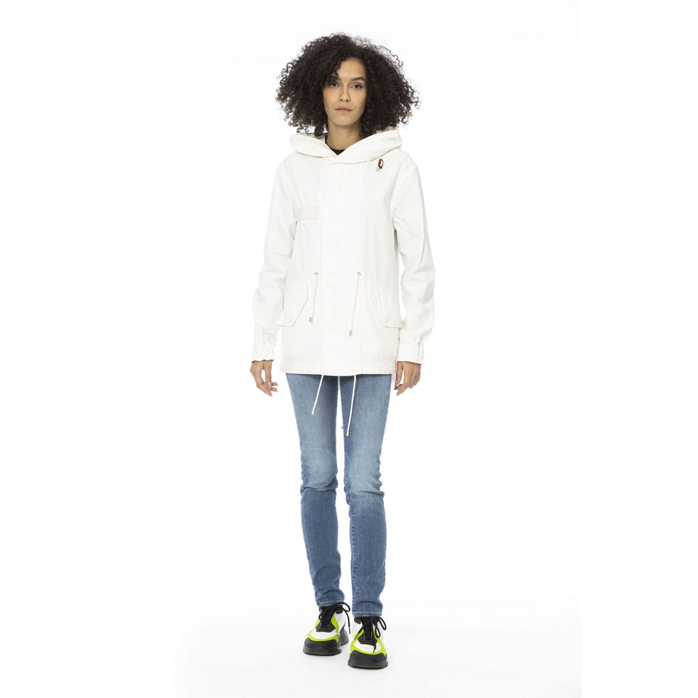 White Cotton Women Parka - ventzia