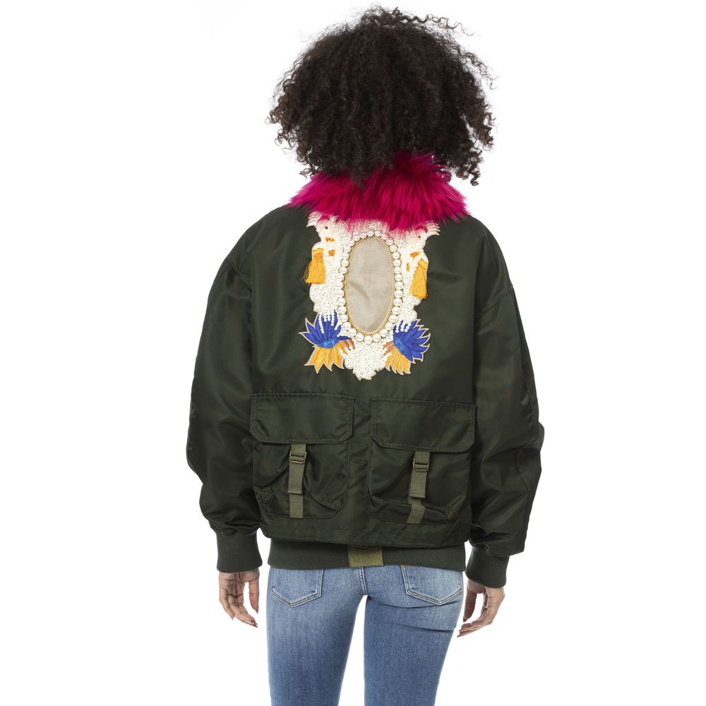 Green Polyamide Women Bomber Jacket - ventzia