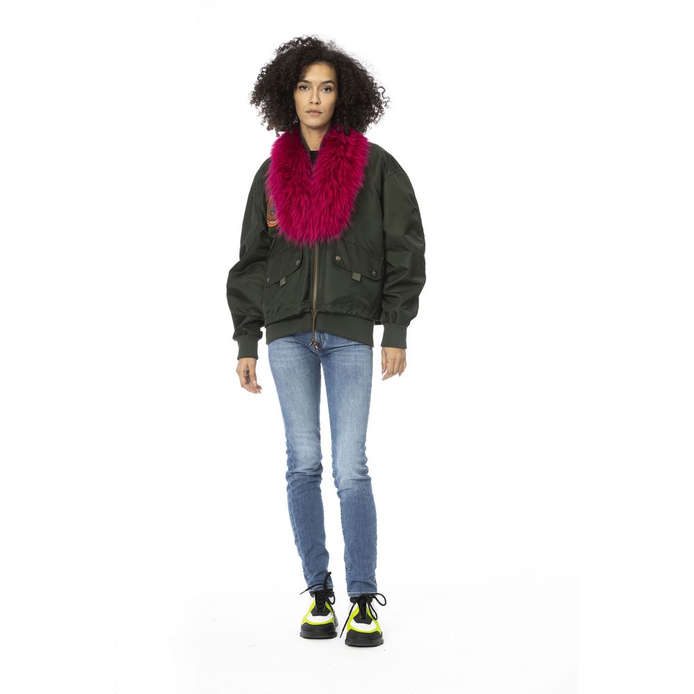 Green Polyamide Women Bomber Jacket - ventzia