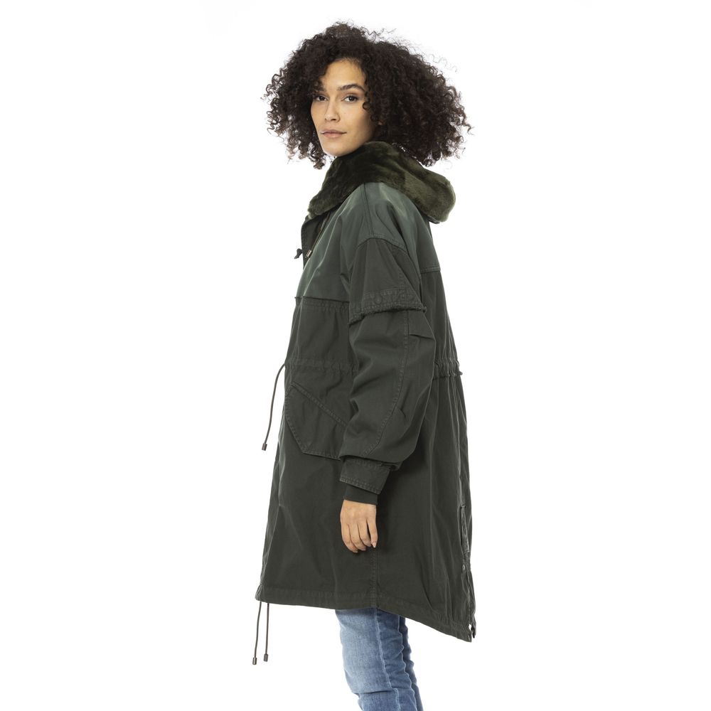 Green Cotton Women Parka - ventzia