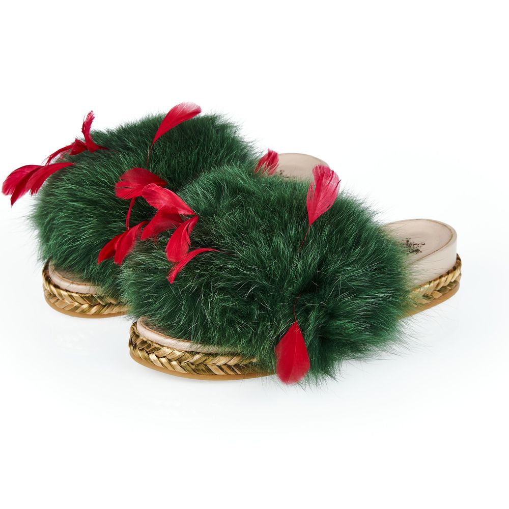 Green Lamb Leather Women Sandal - ventzia
