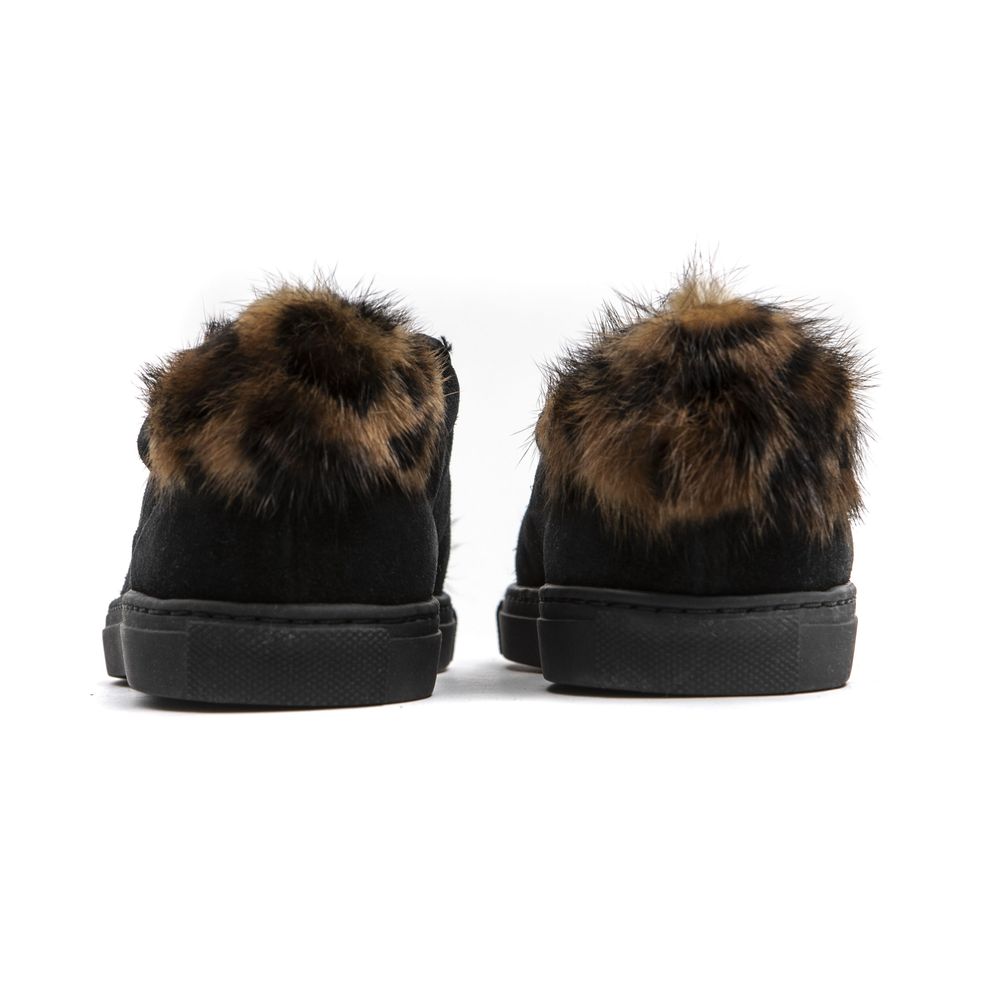 Black Leather Women Sneaker - ventzia