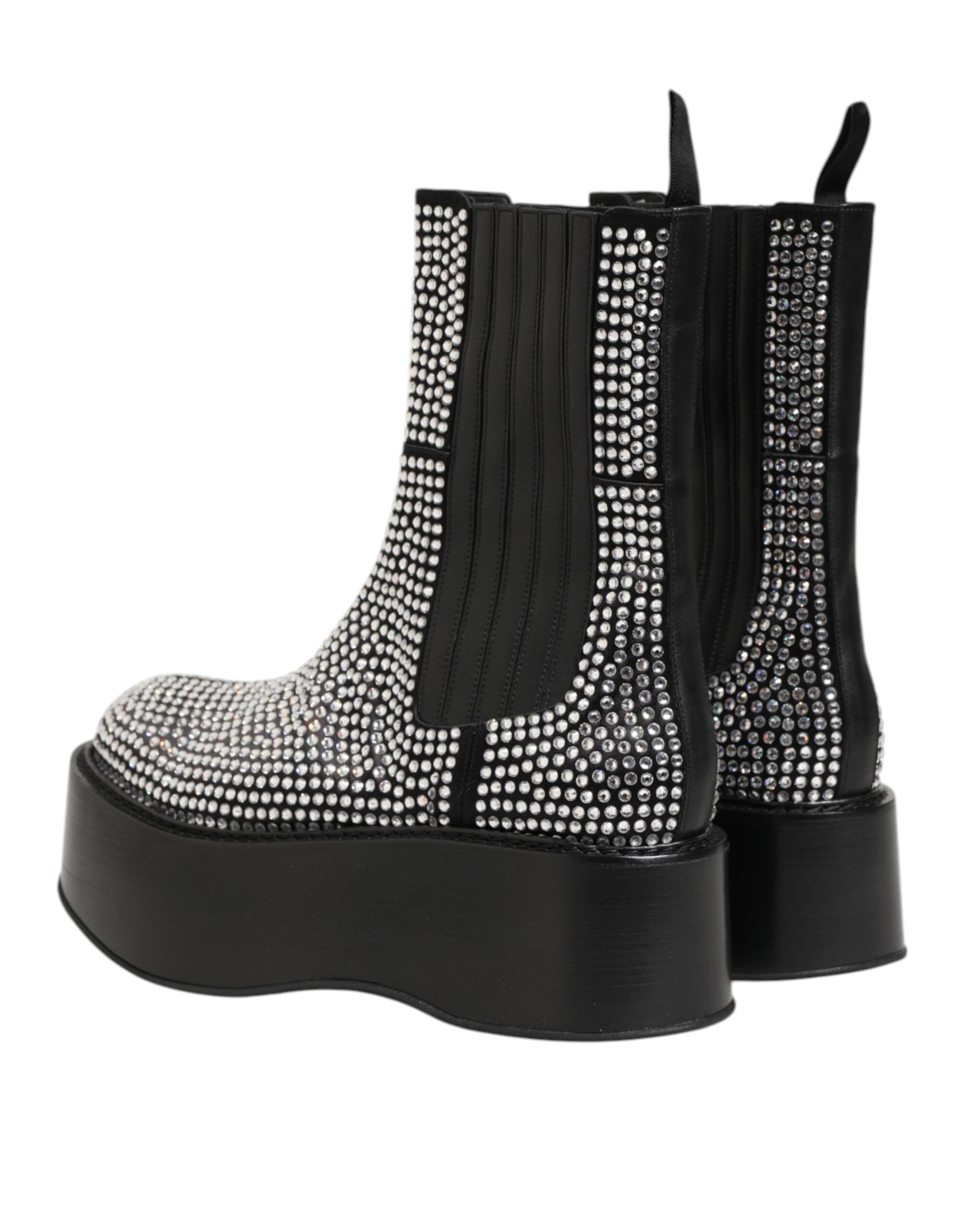 Black Crystal Strass Mid Calf Short Boots  Shoes - ventzia