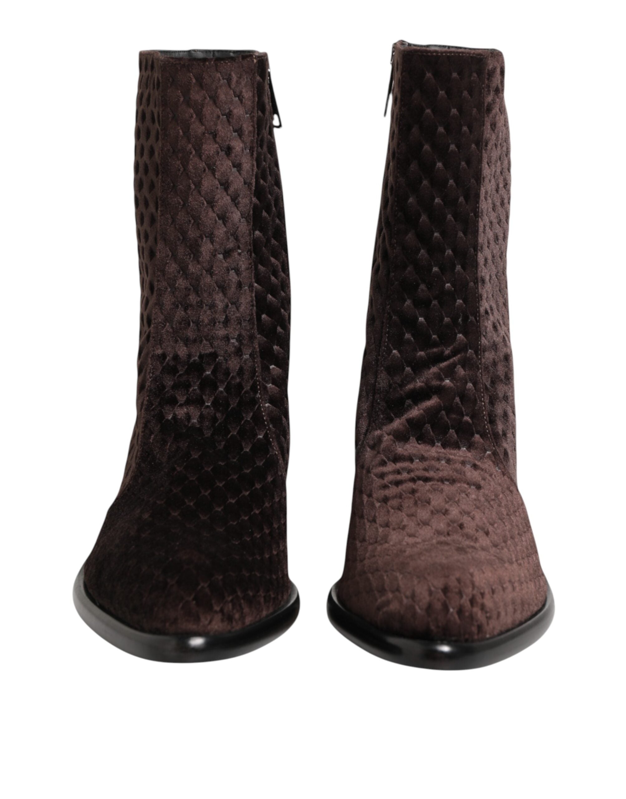 Brown Cotton Velvet Mid Calf Short Boots Shoes - ventzia