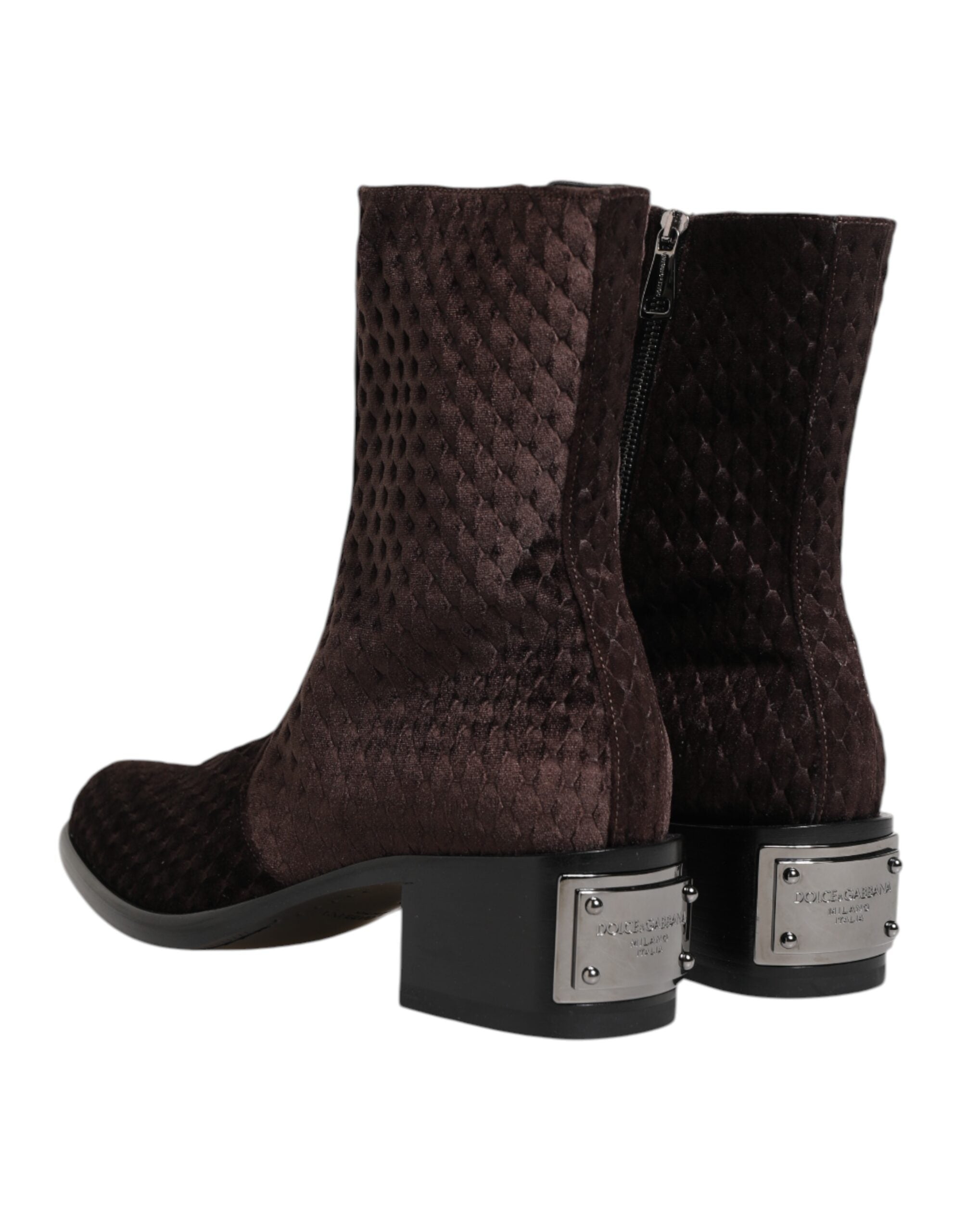 Brown Cotton Velvet Mid Calf Short Boots Shoes - ventzia