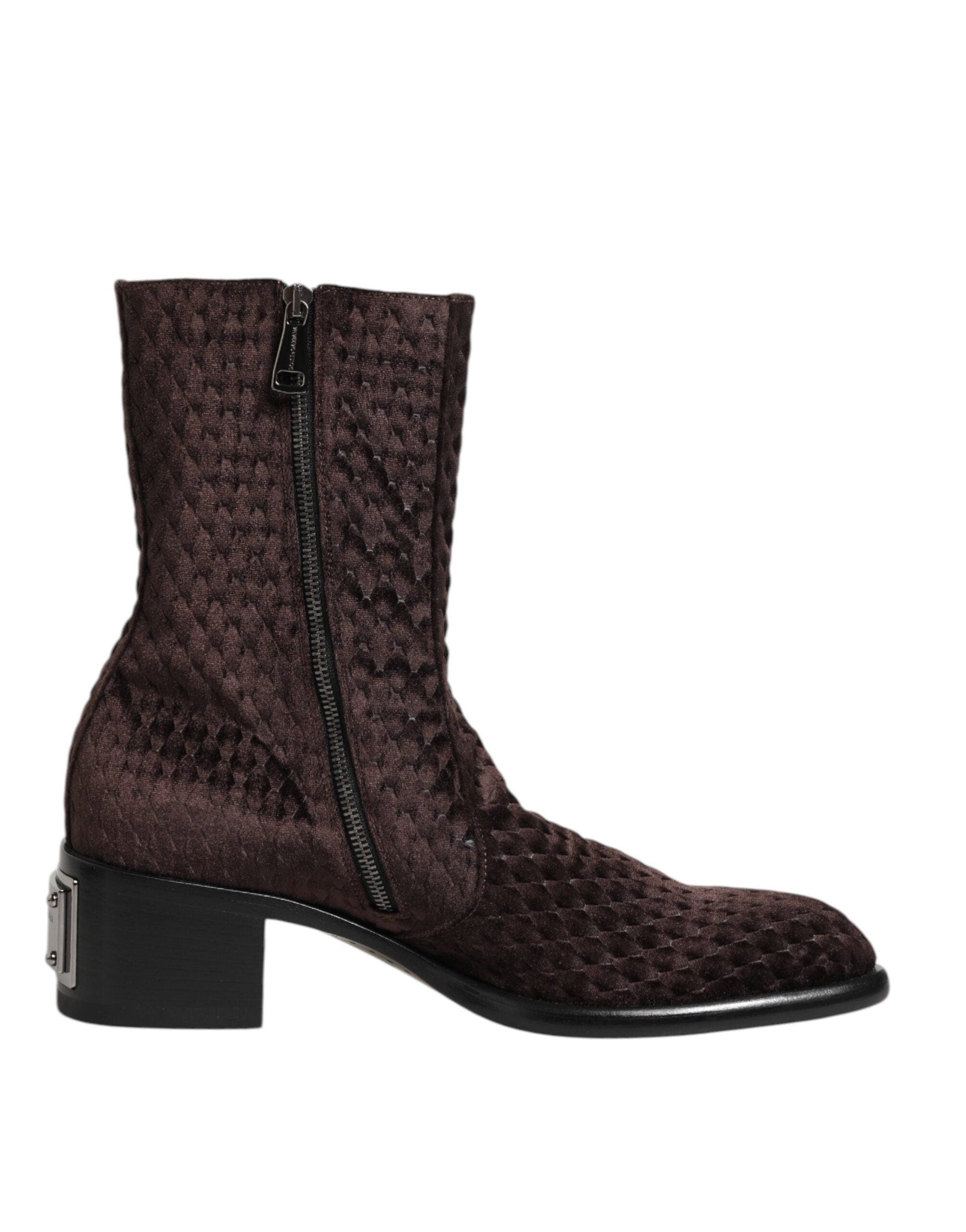 Brown Cotton Velvet Mid Calf Short Boots Shoes - ventzia