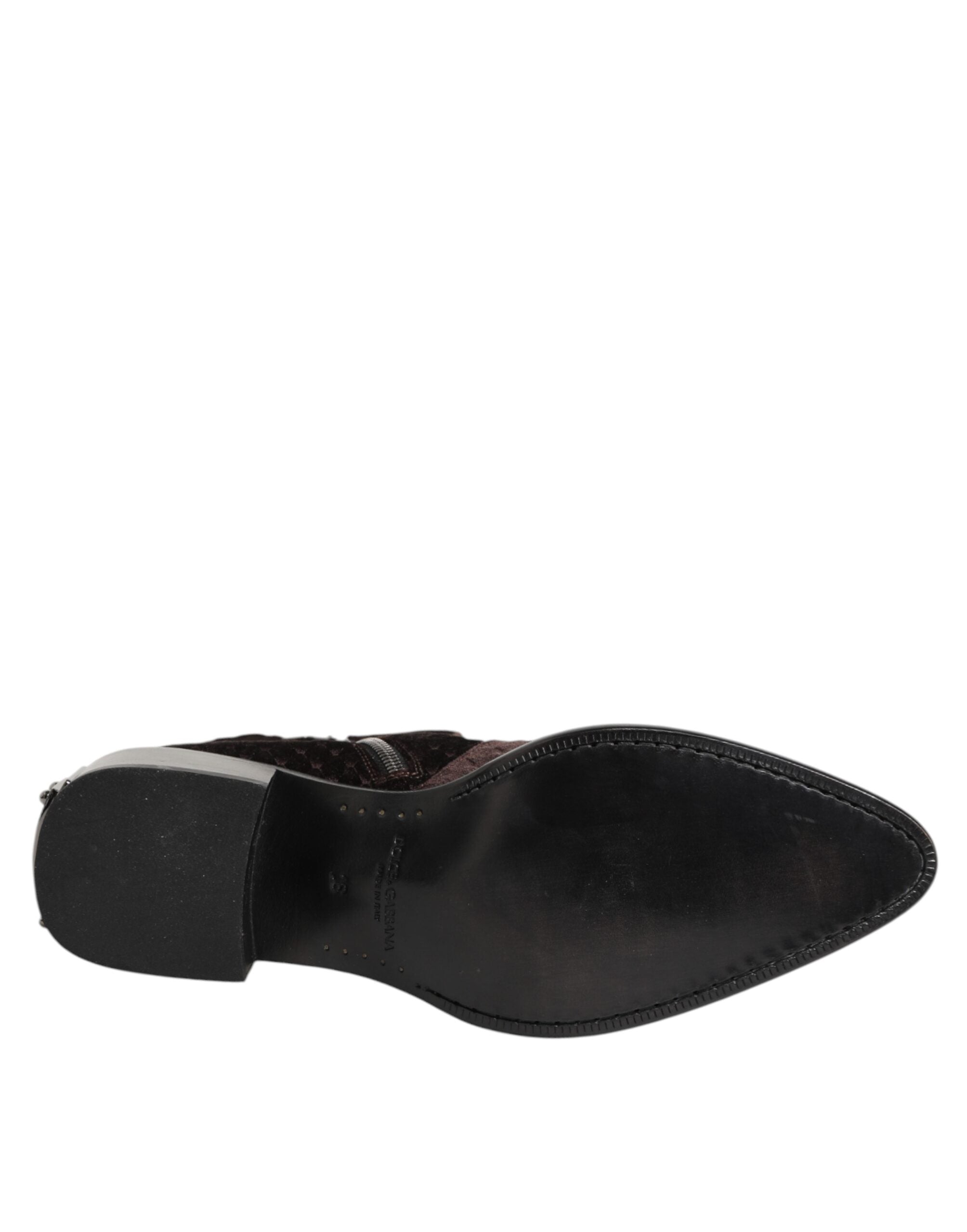 Brown Cotton Velvet Mid Calf Short Boots Shoes - ventzia