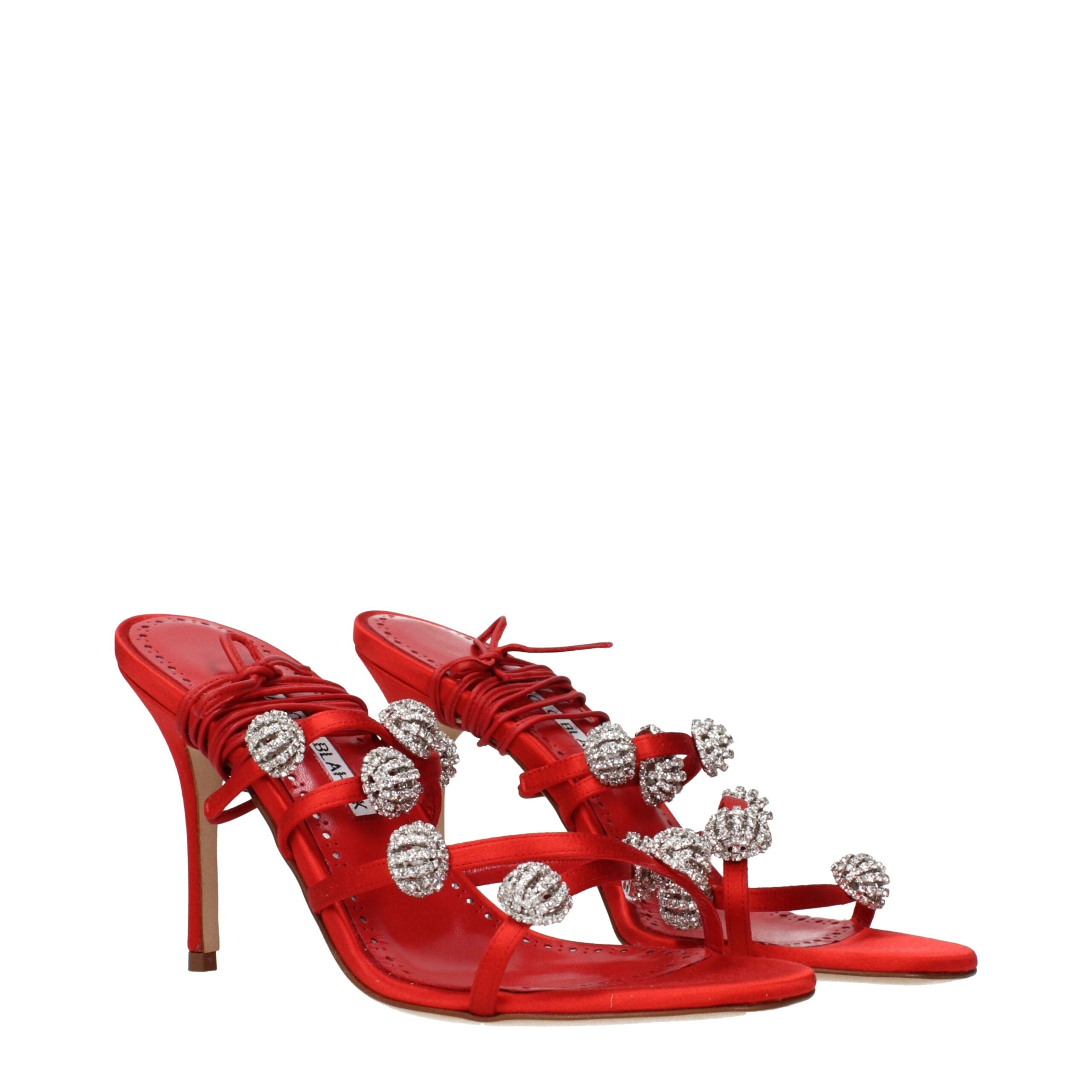 Red Satin Stiletto Heel Sandals - ventzia