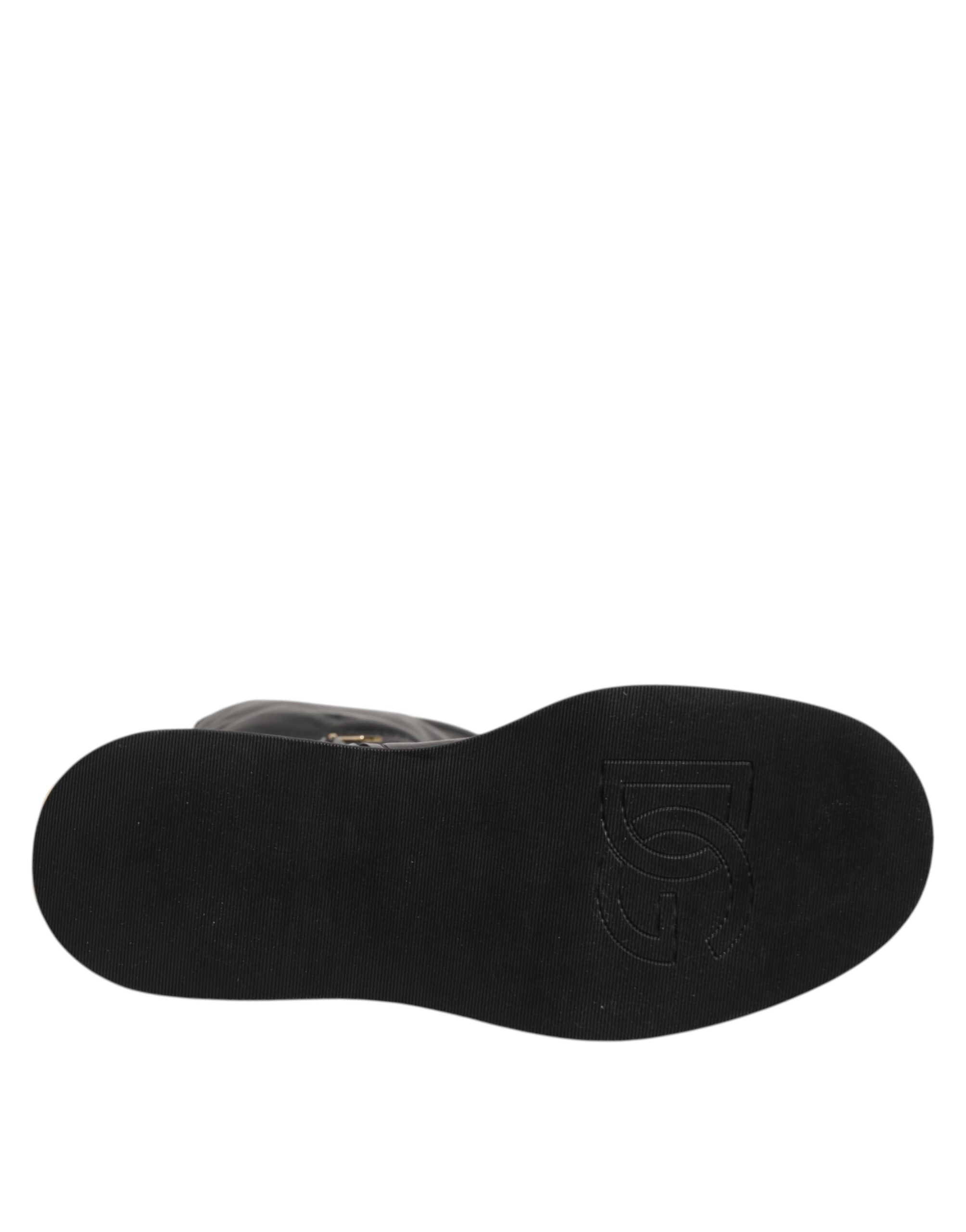 Black Logo Plaque Over The Calf Boots Shoes - ventzia