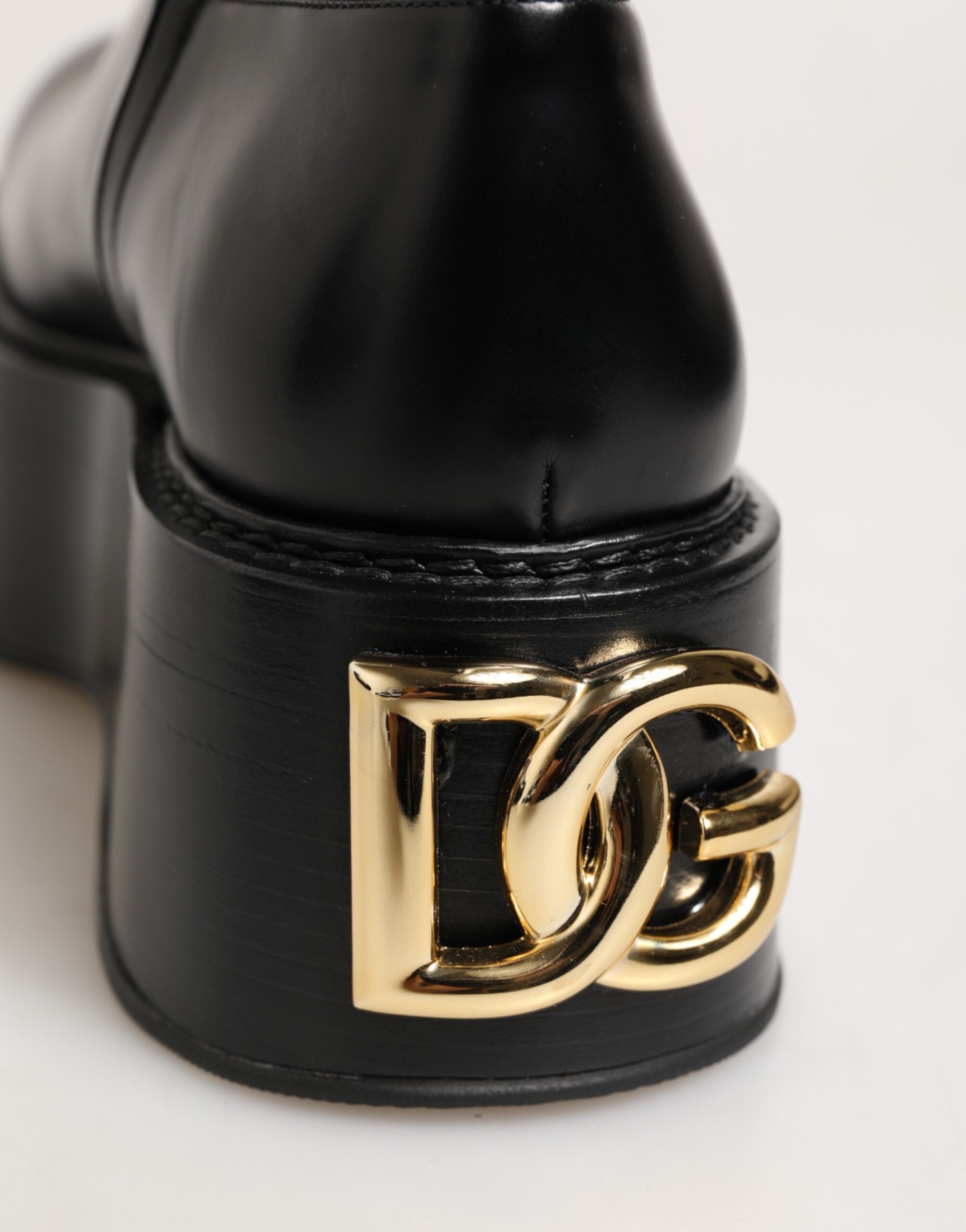 Black Logo Plaque Over The Calf Boots Shoes - ventzia