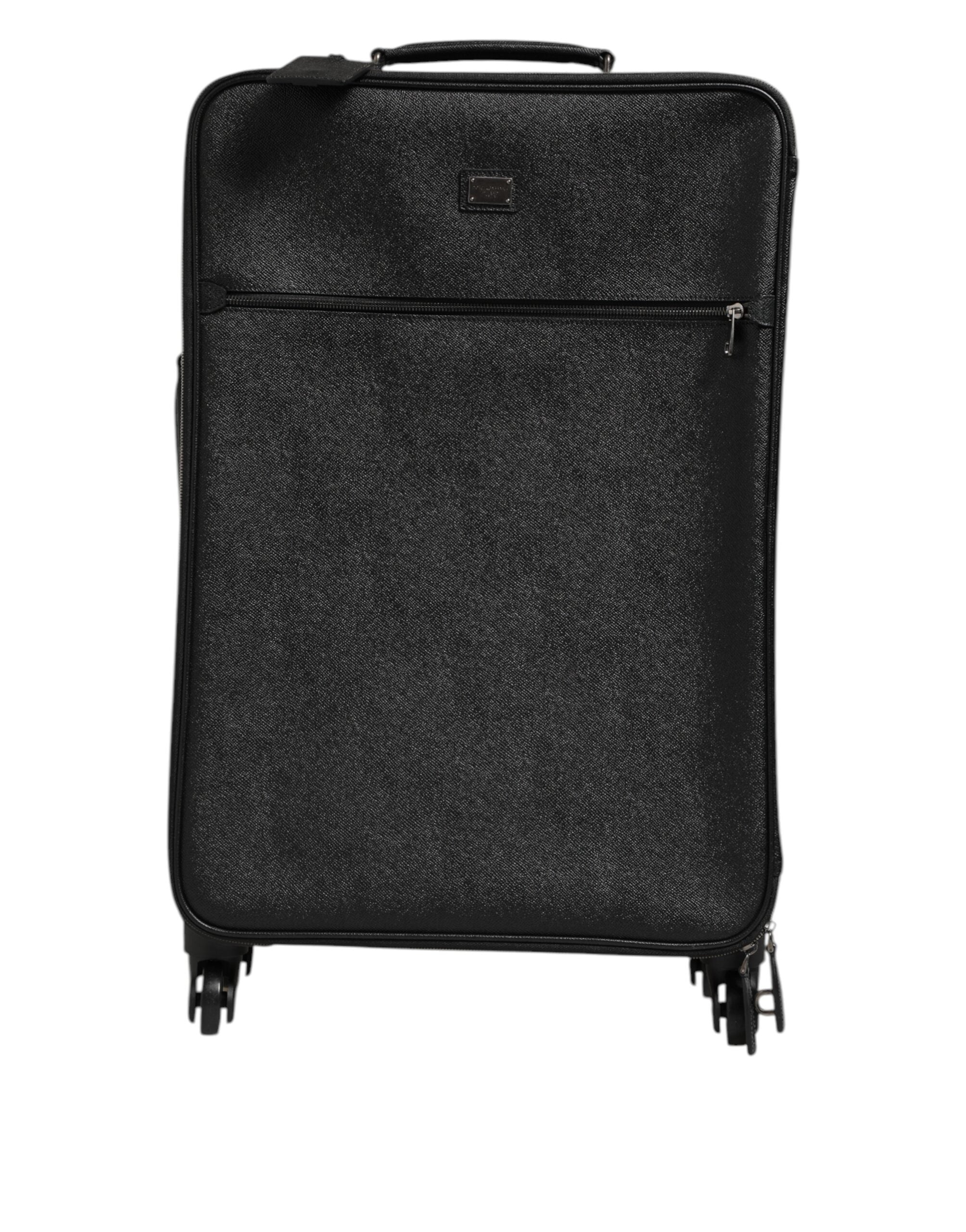Gray Leather Logo Plaque Trolley Travel Wheel Men Suitcase Bag