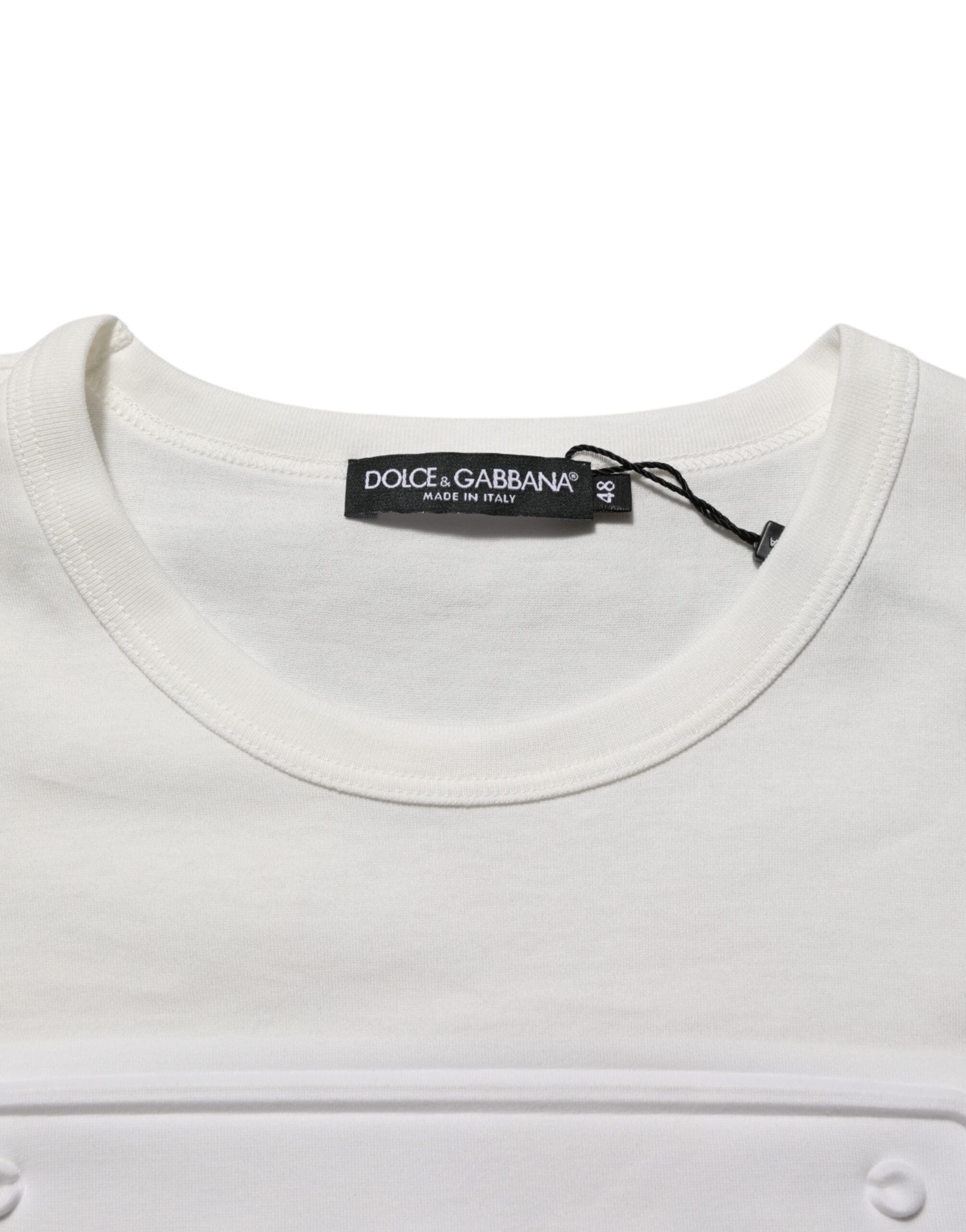 White Logo Patch Cotton Crew Neck Men T-shirt