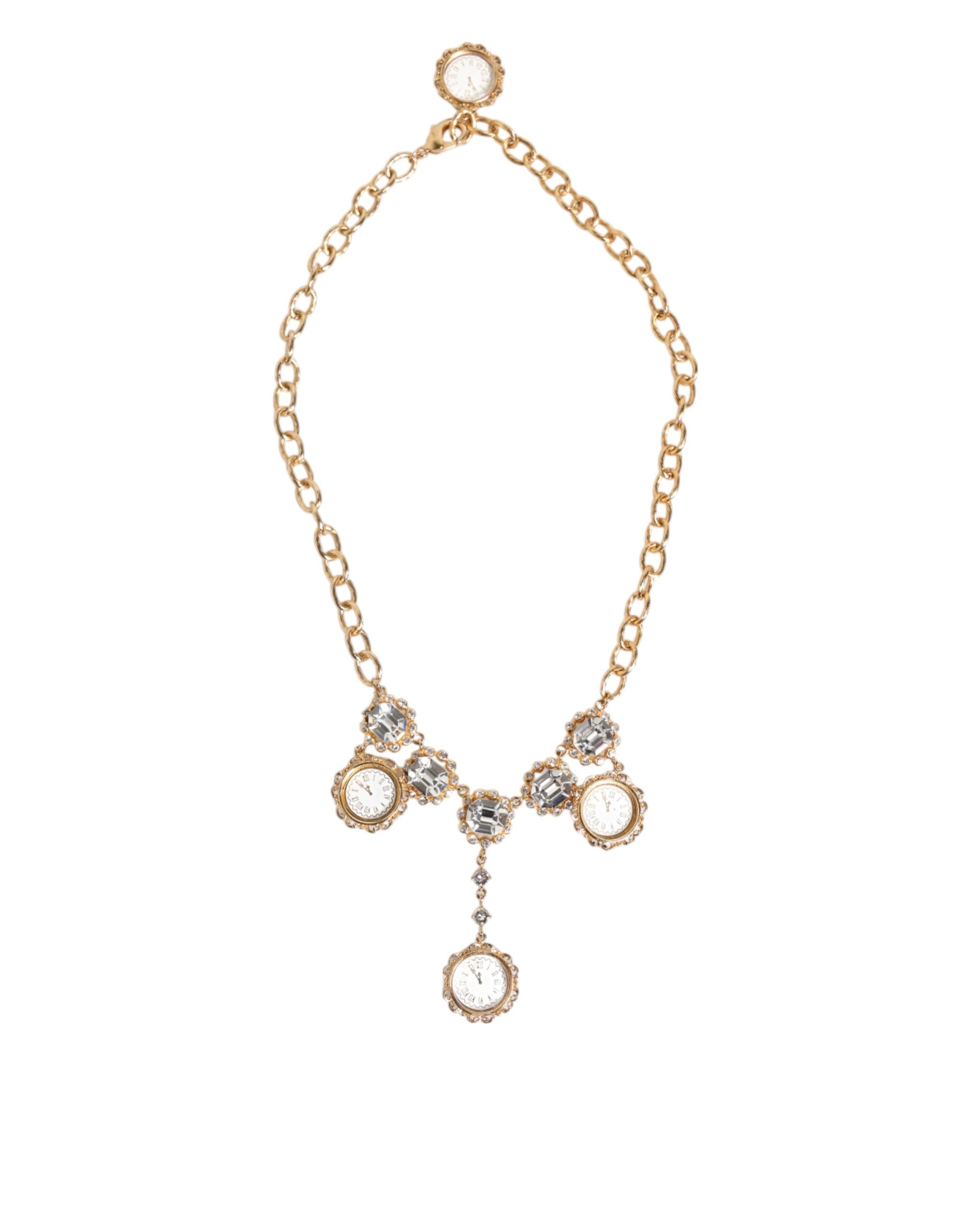 Gold Crystal Clock Pendant Statement Jewelry Necklace - ventzia