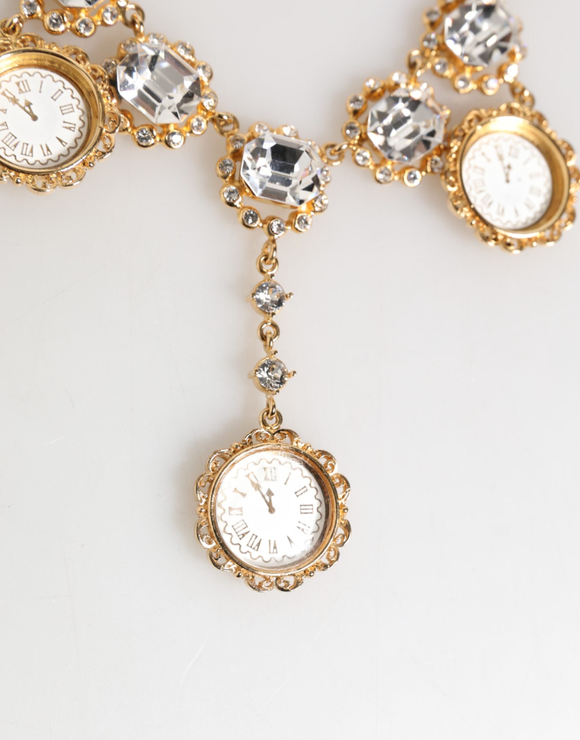 Gold Crystal Clock Pendant Statement Jewelry Necklace - ventzia