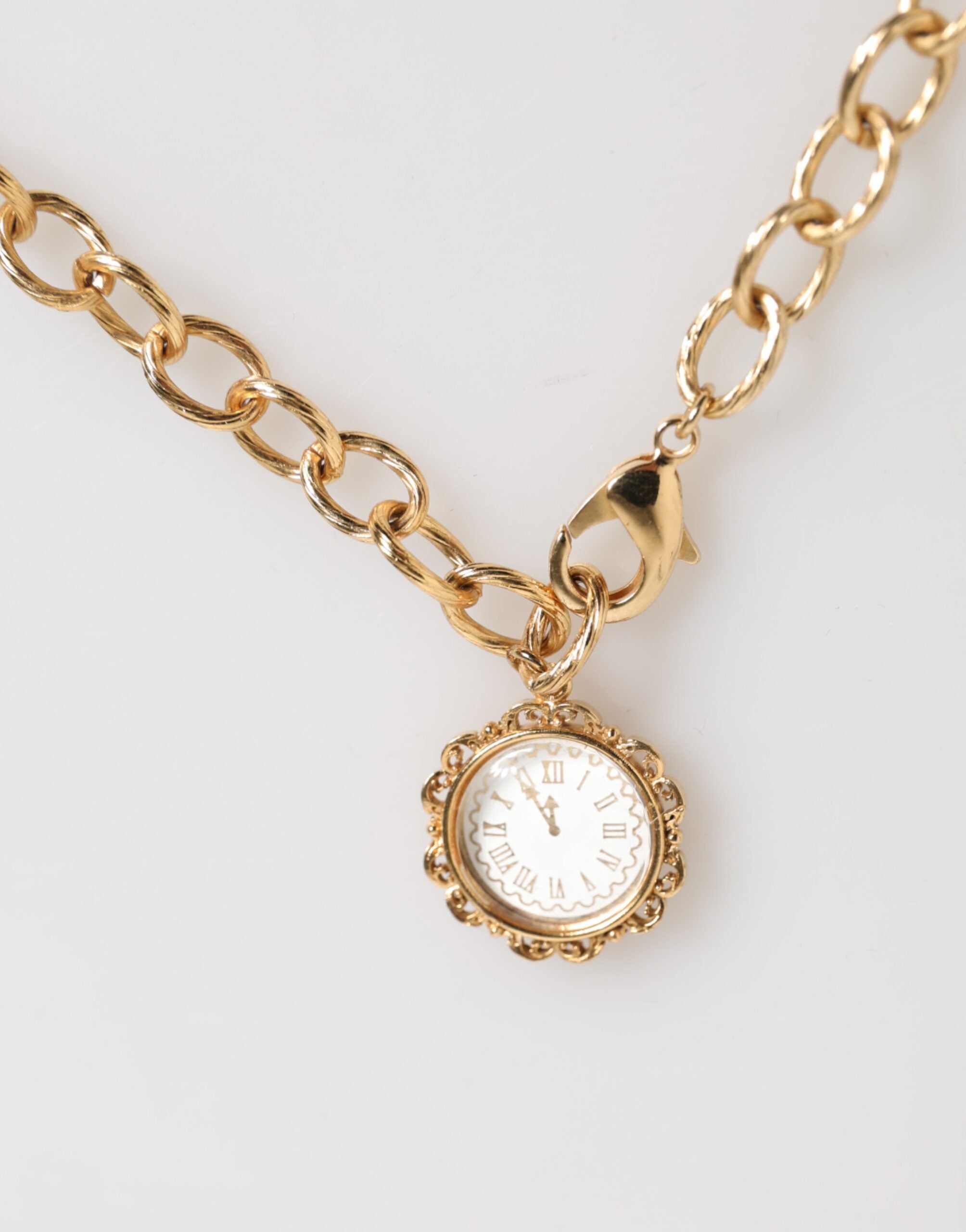 Gold Crystal Clock Pendant Statement Jewelry Necklace - ventzia
