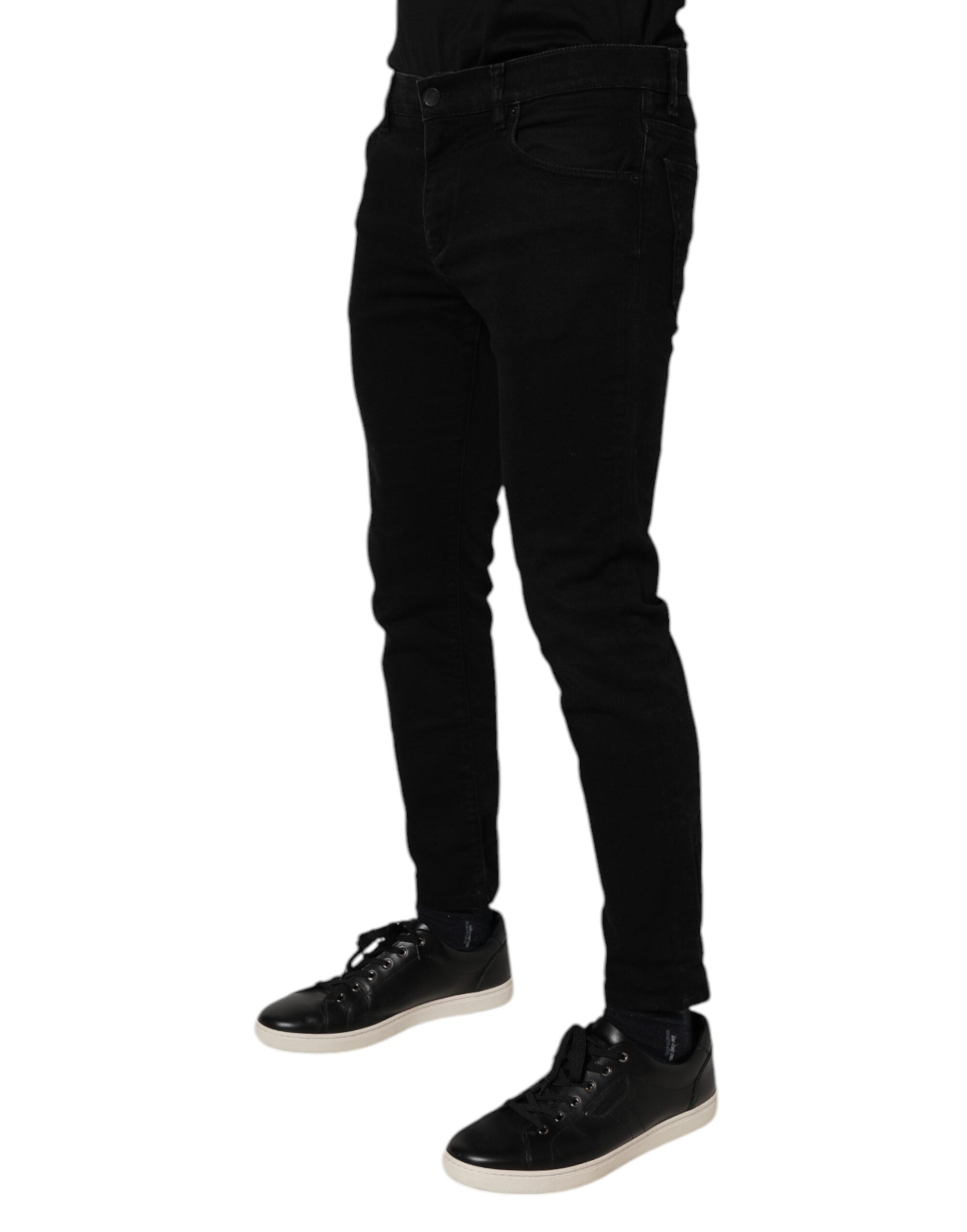 Black Cotton Stretch Skinny Men Denim Jeans - ventzia