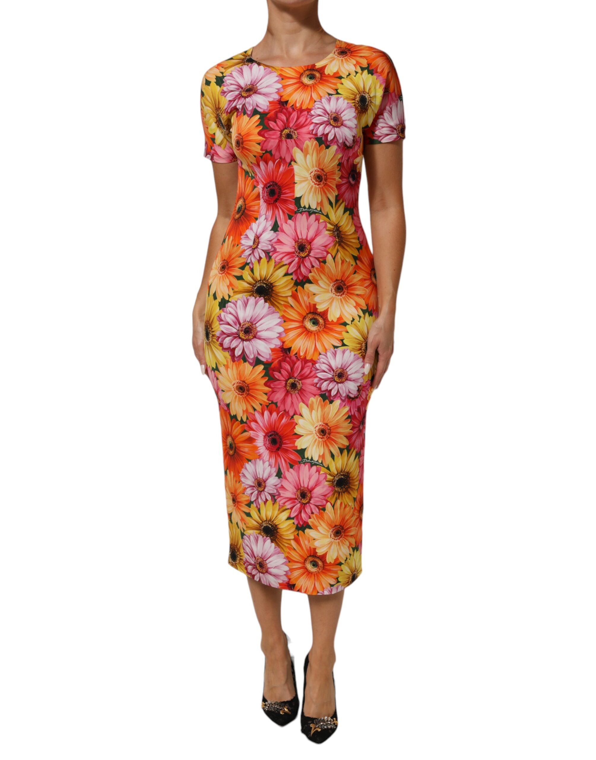 Multicolor Floral Print SilkSheath Midi Dress - ventzia