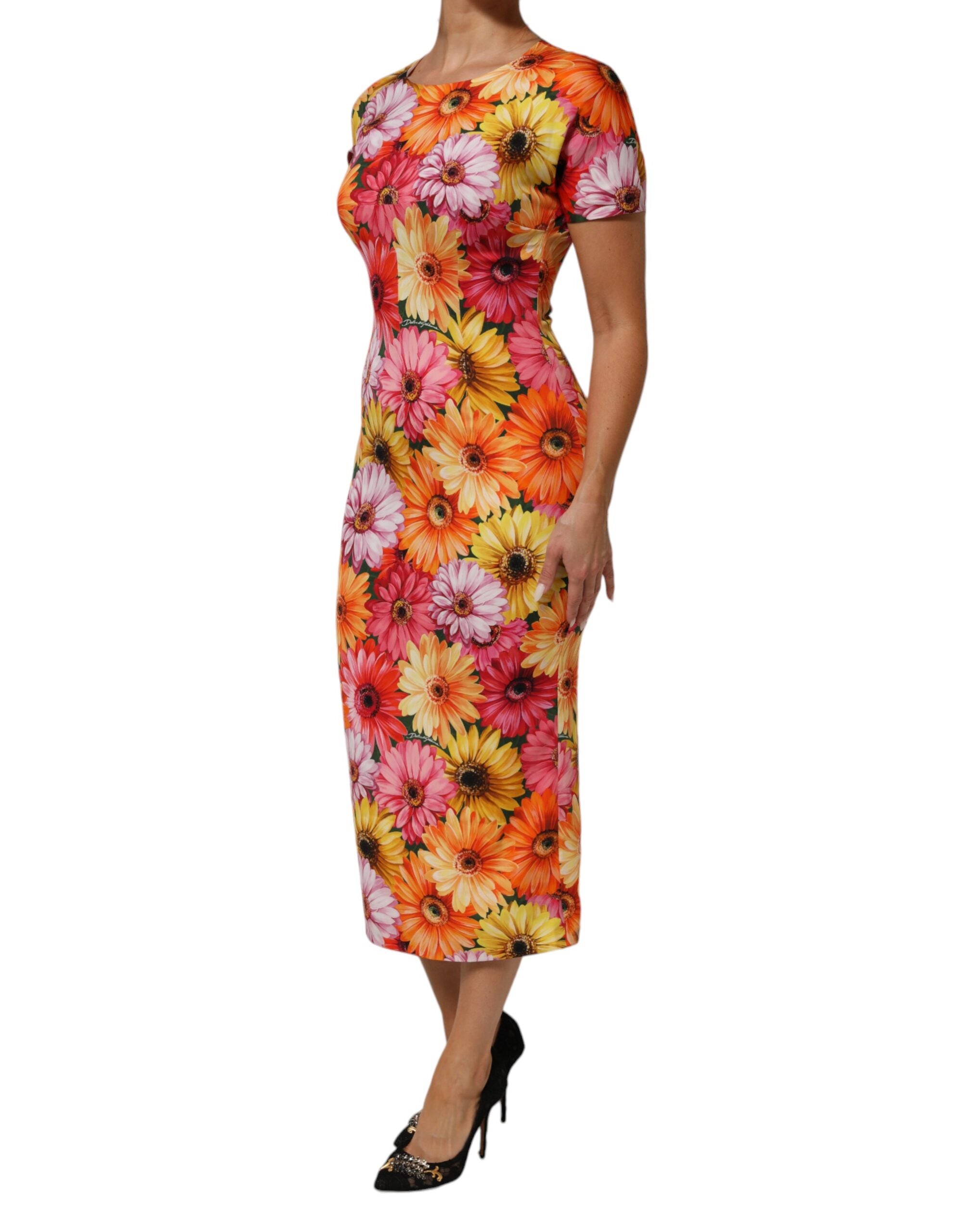 Multicolor Floral Print SilkSheath Midi Dress - ventzia