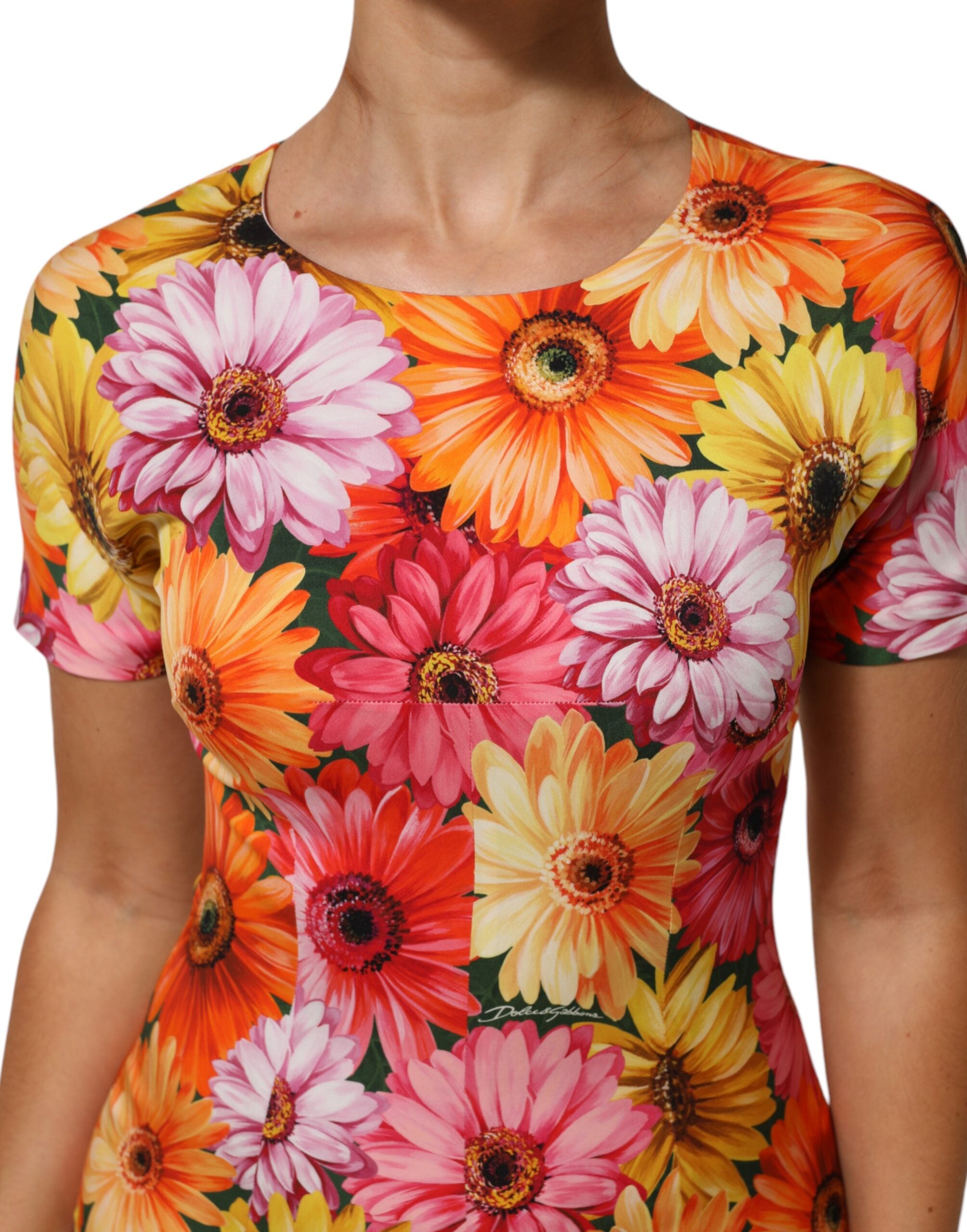 Multicolor Floral Print SilkSheath Midi Dress - ventzia