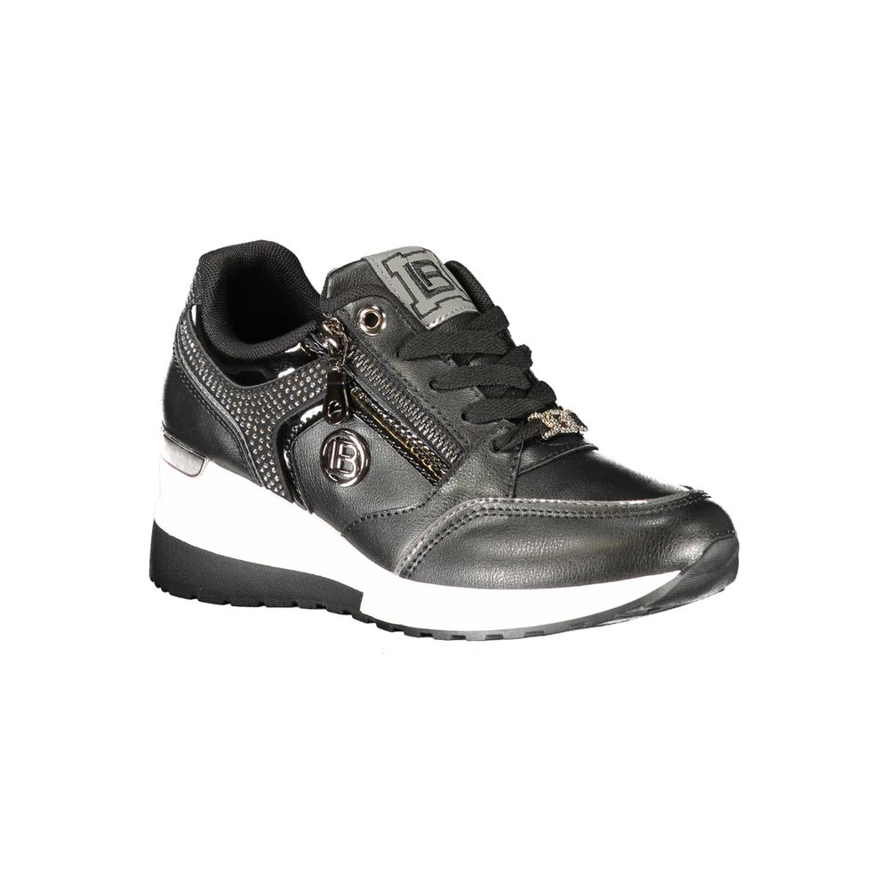 Black Polyurethane Women Sneaker - ventzia